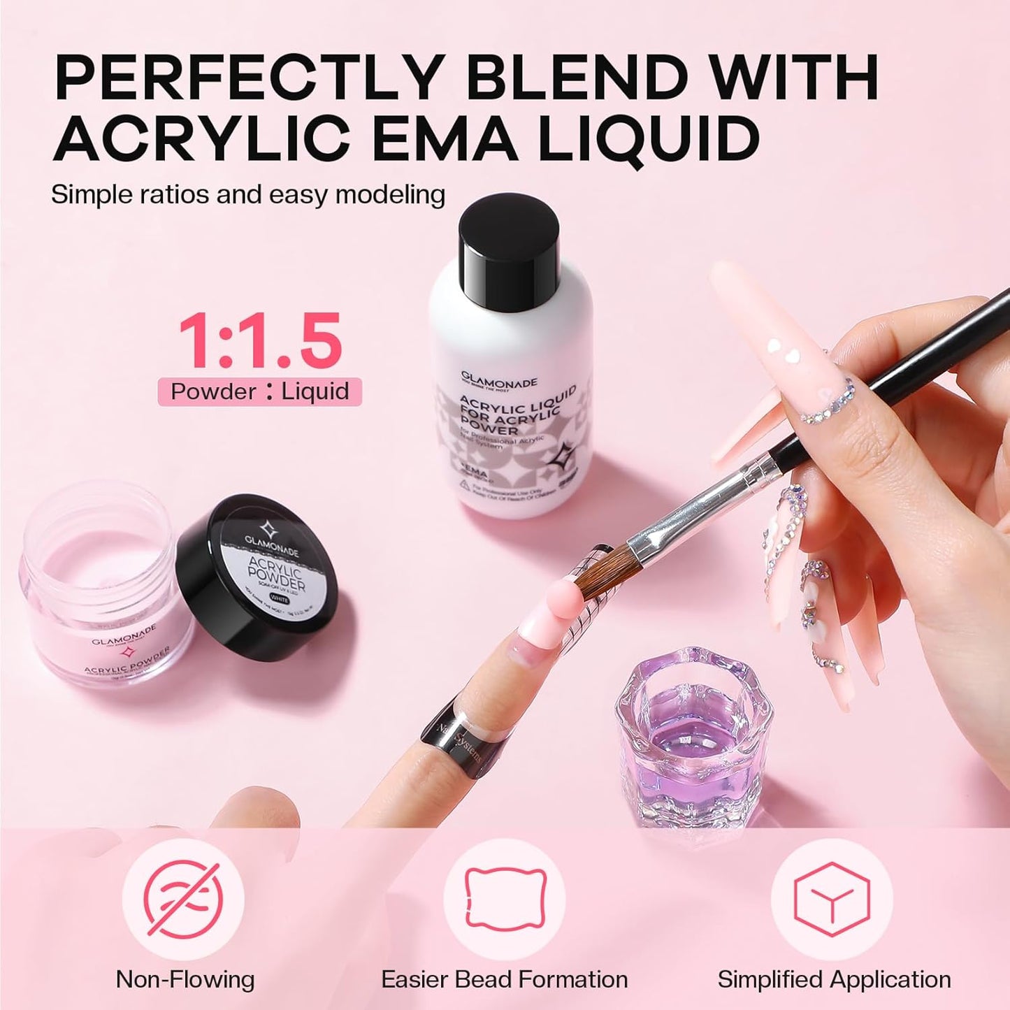 Acrylic Nail Kit for Beginners: Clear Pink Acrylic Powder Set Professional Nails Kit Acrylic Set with UV Light and Glitter Powder for Home DIY