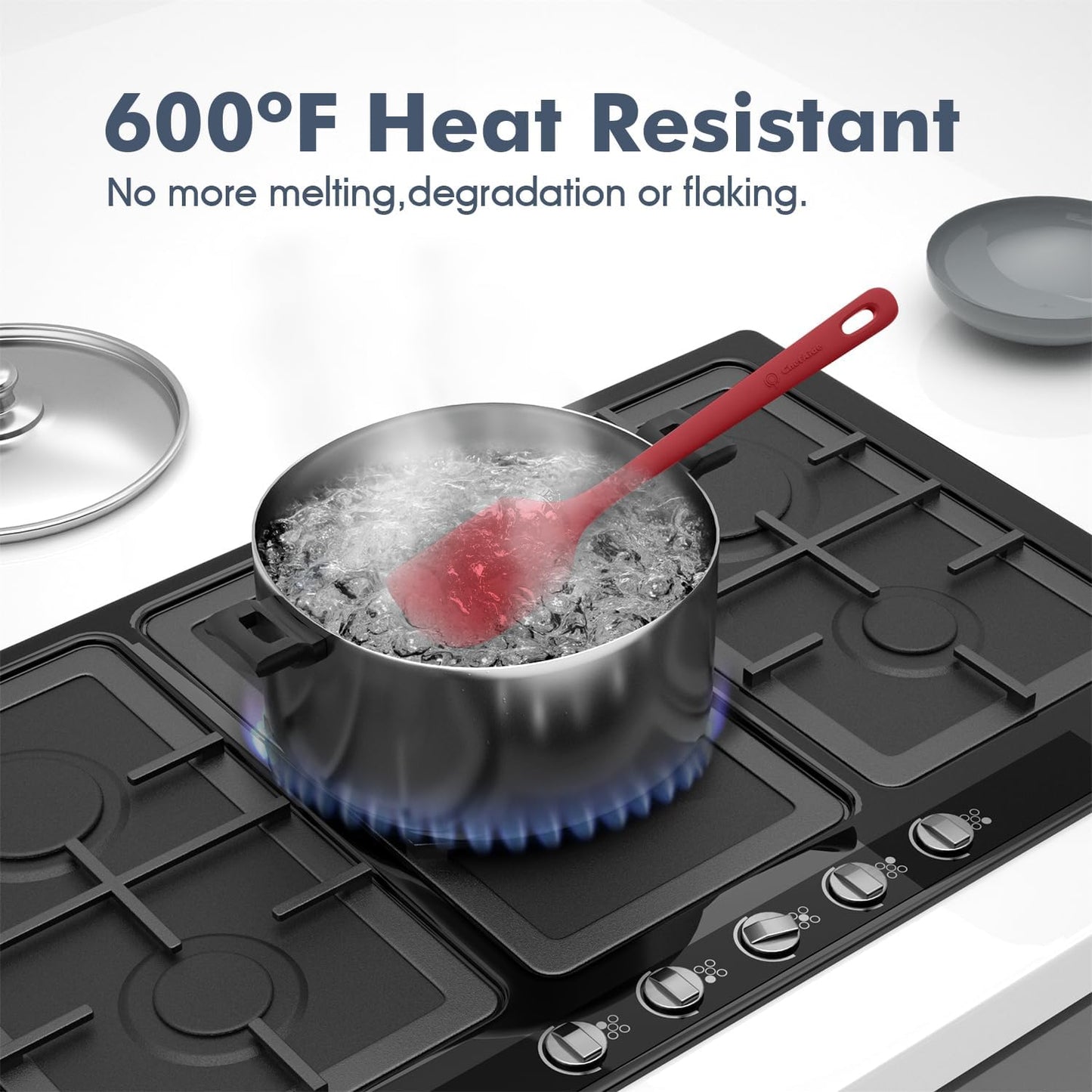 5 Pieces Silicone Spatula Set, Food Grade Rubber Spatula, Upgrade Strong Handle with Ergonomic Grip, Heat Resistant Up to 600°F for Nonstick Cookware, Cooking Red