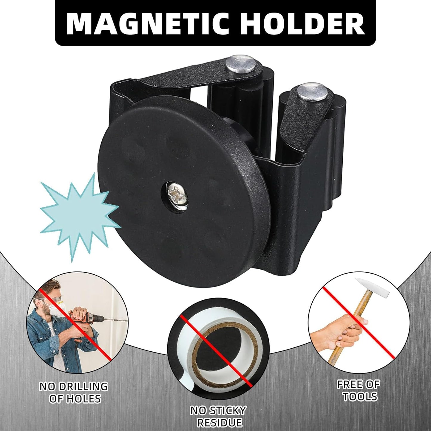 30 Pcs Magnetic Mop Broom Holder Movable Magnetic Broom Holder Rack, Anti Slip Wall Mounted Utility for Cleaning Tools, Garage, Kitchen, Laundry, Garden (Black)