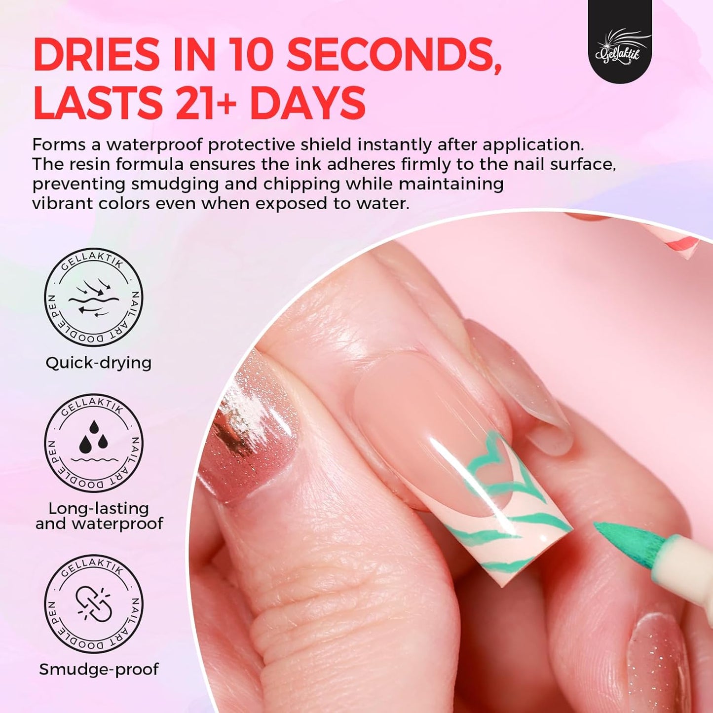 6 Colors Nail Art Pens Set, 3D Nail Polish Pens Quick-Drying Acrylic Paint Markers, Dotting Liner Brush for DIY Nail Design, Home & Salon Manicure Tools