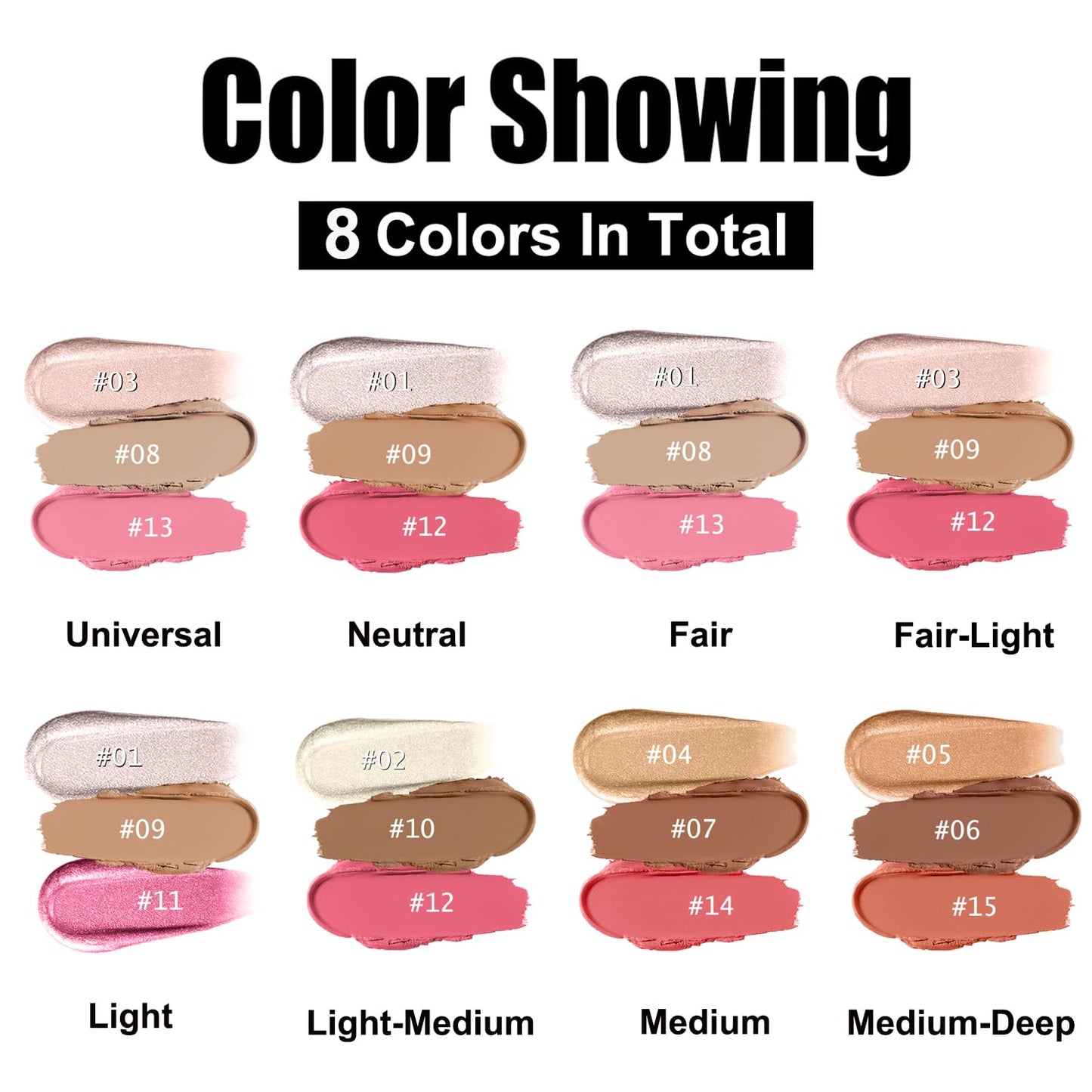 3 Pcs Cream Contour Stick Makeup Kit, Shades with Highlighter,Blush and Bronzer Contour Stick for Sculpt the Cheeks, Waterproof, Matte & Dewy Finish (Light-Medium,#02+#10+#12)