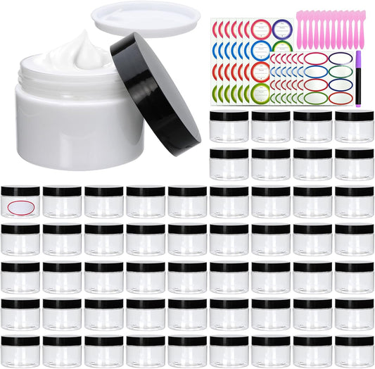 54 Pack 4oz Plastic Containers with Lids, Jars with Lids, Great for storing,lip balms, creams, ointments, cosmetics, samples