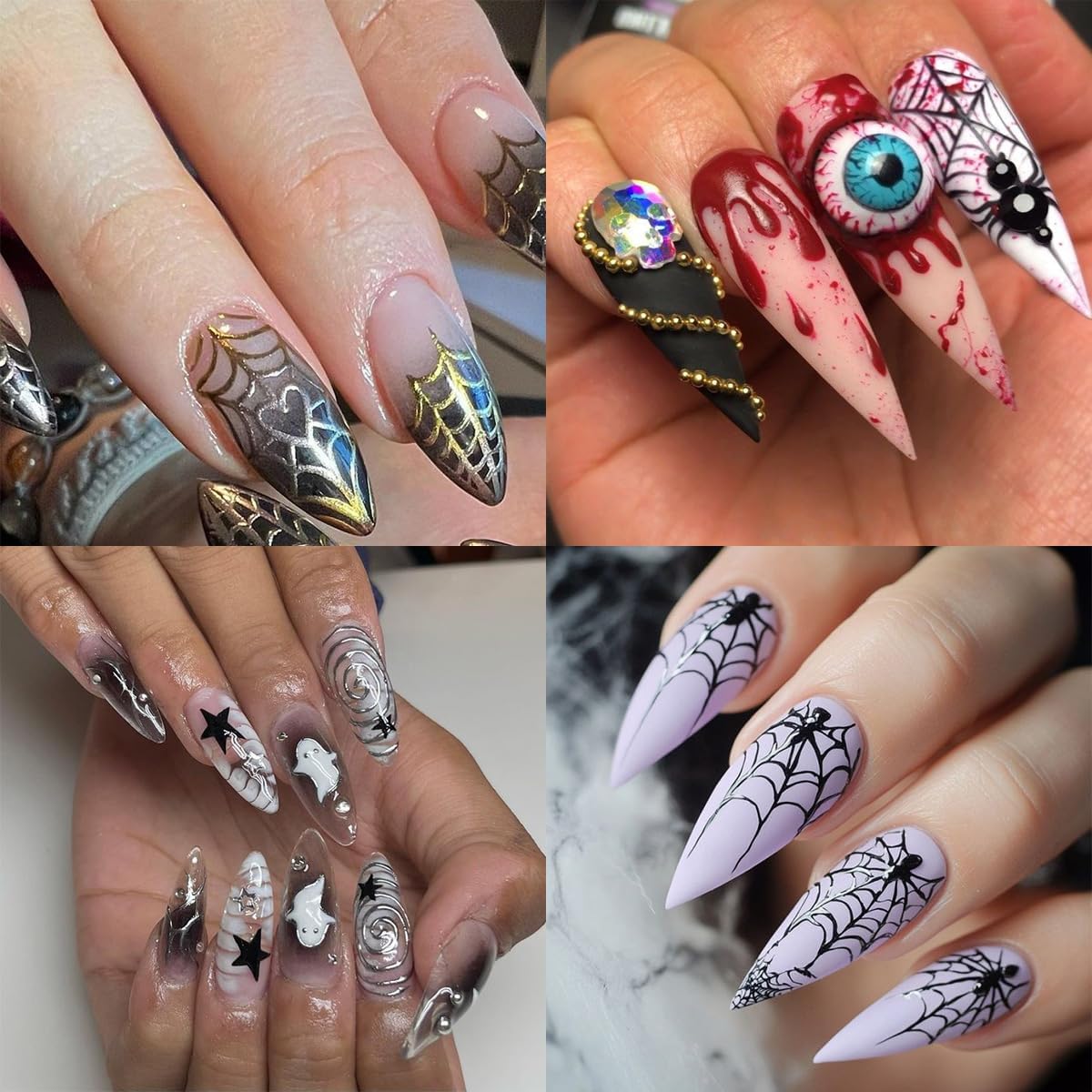 3 Sheets Halloween Nail Stickers 5D Embossed Goth Nail Art Stickers Bloody Drop Heart Ghost Spider Web Designs Nail Art Supplies Cute Gold Ghost Nail Decals for Women Girls Holiday Acrylic Nails DIY