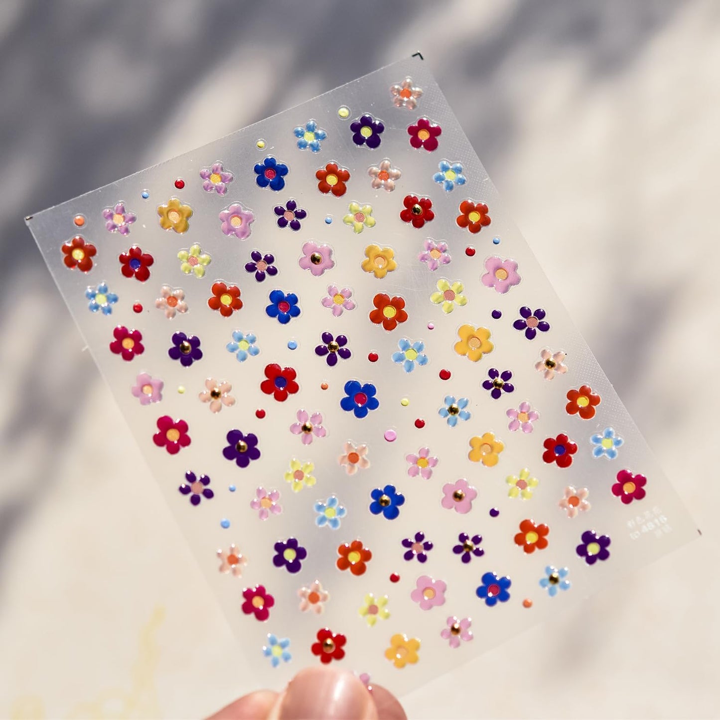 5D Embossed Flower Nail Stickers Colorful Nail Art Stickers Small Gold Ball Nail Decals Self Adhesive Nails Design Manicure Supplies Charm for Women Nail Art Decorations Accessories