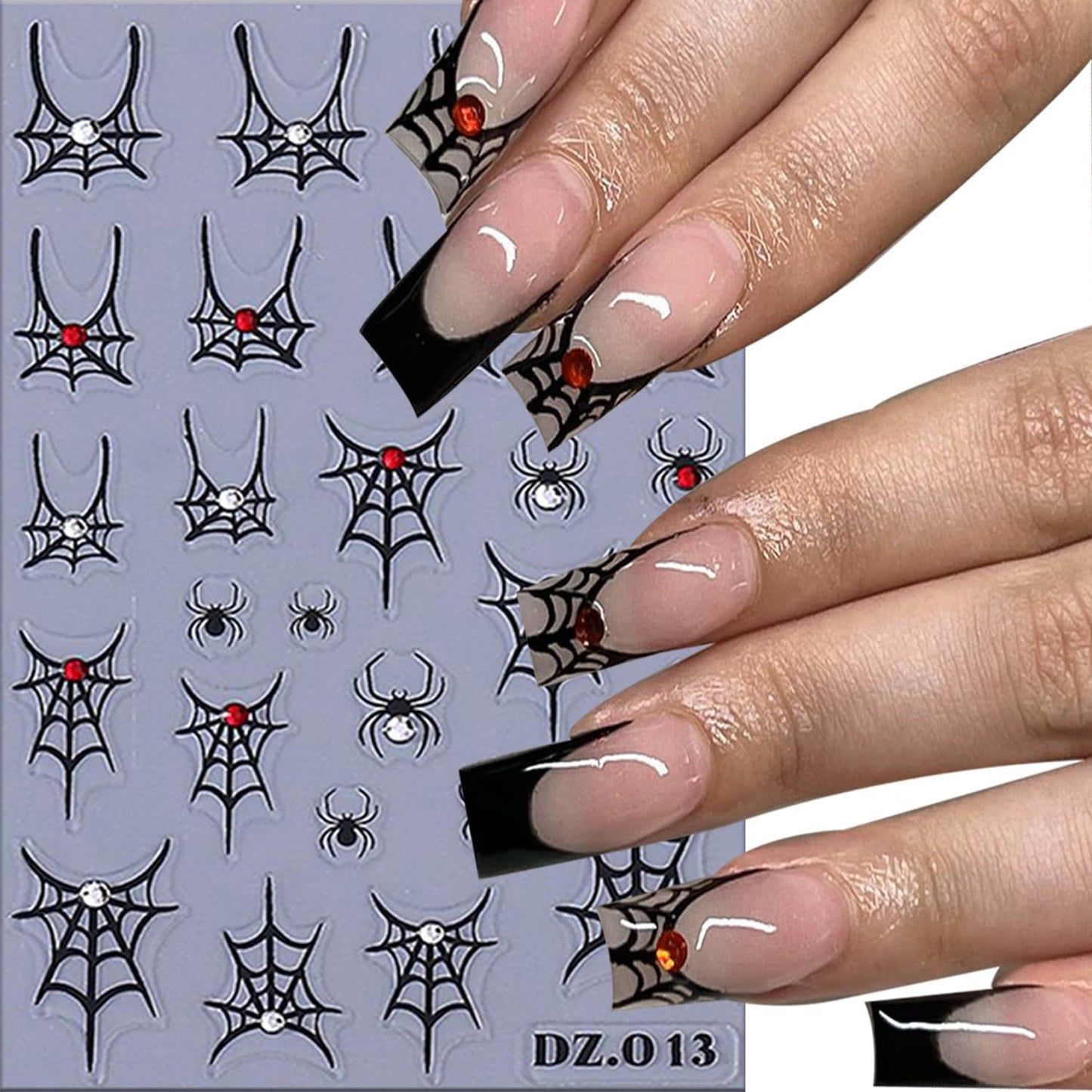 5 Sheets Halloween Nail Art Stickers 3D Self -Adhesive Spider Web with Rhinestones Design Nail Decals Holographic Diamond Spider Nail Stickers Halloween Nail Decoration for Women Manicure Supplies