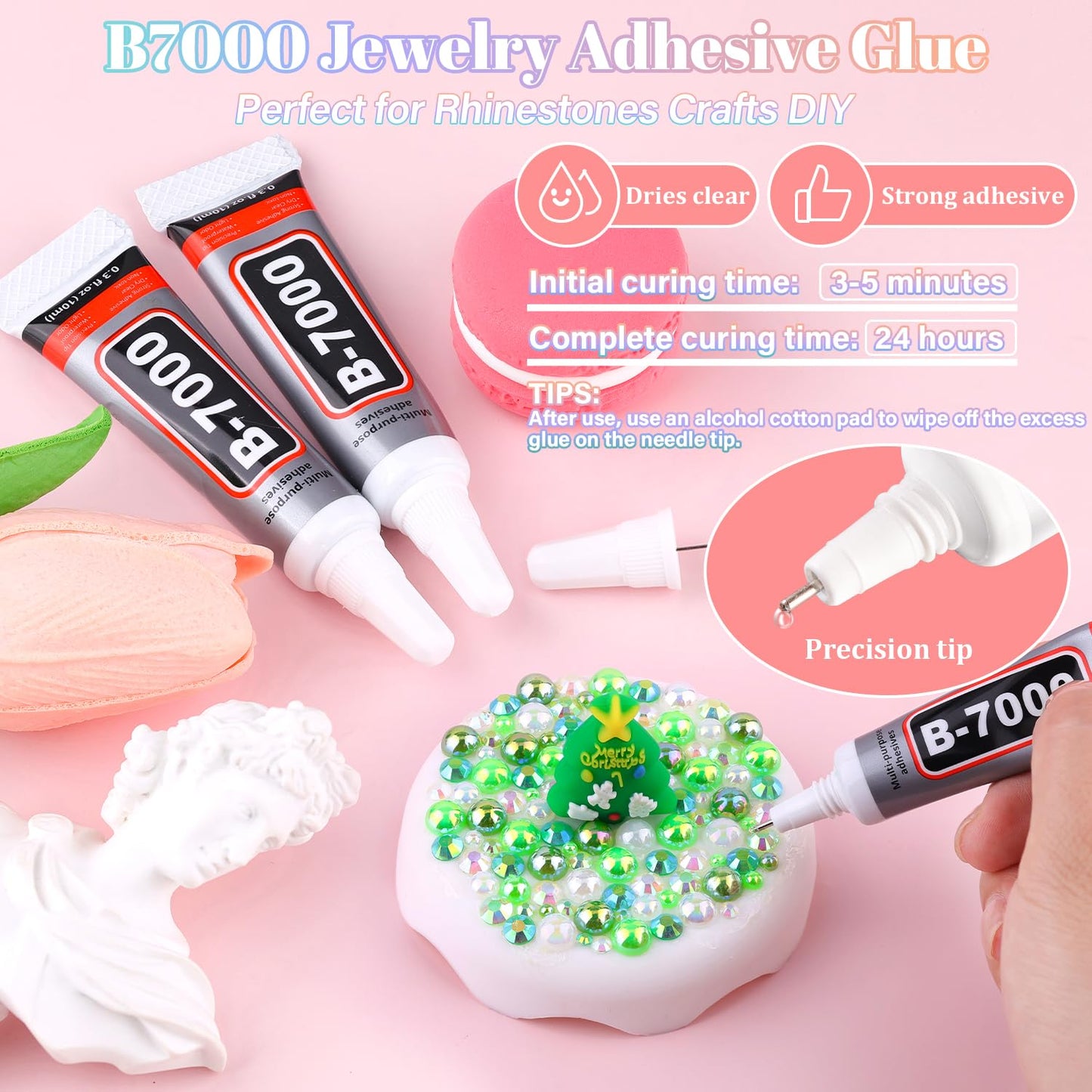 9000Pcs Flatback Pearls and Rhinestones for Crafting, Green White Mixed Size 3-8mm Resin Rhinestones and Half Pearls for Bedazzling, Nail Art and Decoration with 3pcs B7000 Jewelry Glue