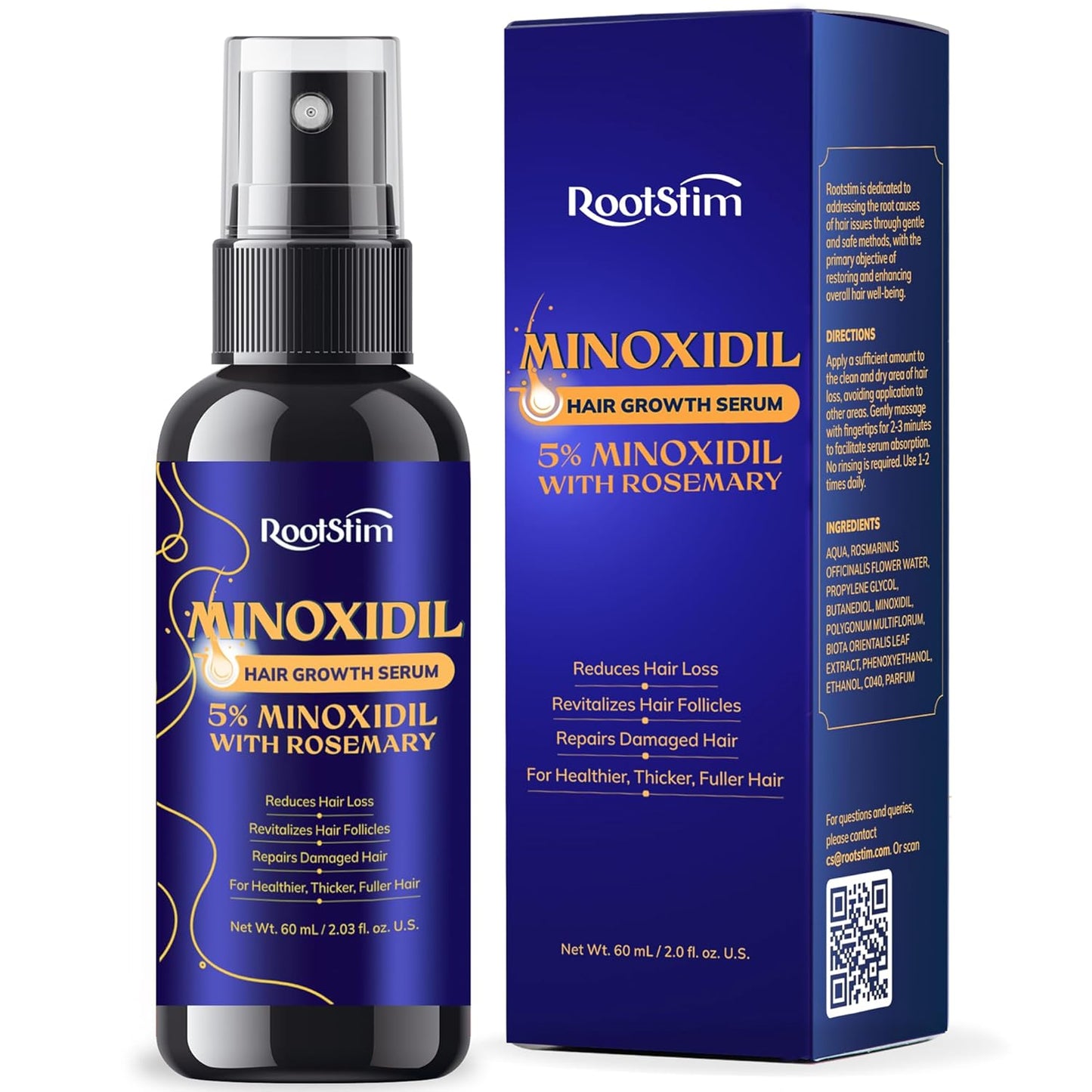 5% Minoxidil Hair Growth for Men and Women: Extra Strength Minoxidil Hair Loss Treatment Serum with Rosemary for Faster Stronger Thicker Hair Growth 60ML