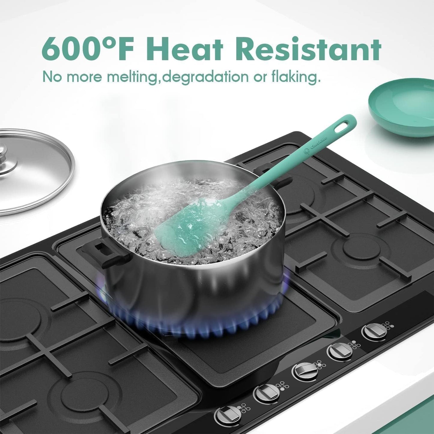 4 Pieces Silicone Spatula Set, Food Grade Rubber Spatula, Upgrade Strong Handle with Ergonomic Grip, Heat Resistant for Nonstick Cookware, Cooking