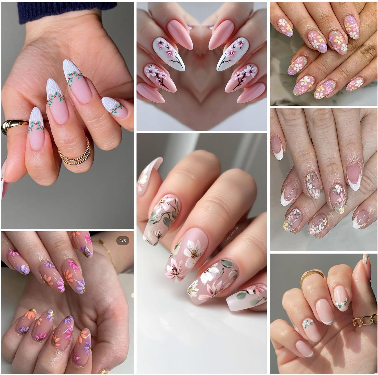 6Sheets Flower Nail Art Stickers 5D Self-Adhesive Nail Sticker Rose Daisy Nail Decals Holographic Stereo Blossom Decal Decoration for Women Wreath Manicure Stickers DIY Nail Art Sticker Supplies