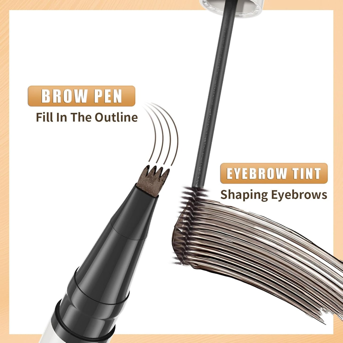 4-Fork Tip Microblading Eyebrow Pen - 2-in-1 Waterproof Eyebrow Pencil, Long-Lasting Natural Hair-Like Brows, Smudge-Proof & Easy to Use (With Tint 02#Brown)