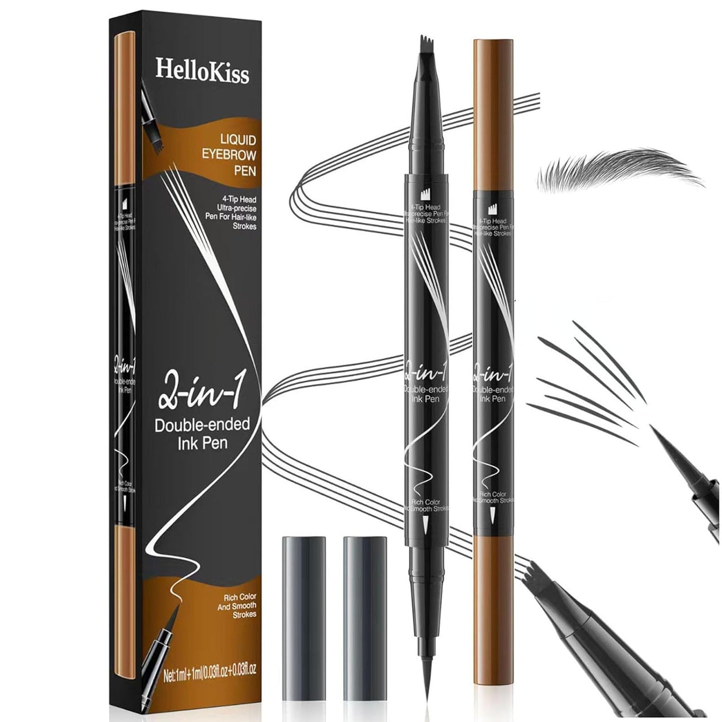4-Fork Tip Microblading Eyebrow Pen - 2-in-1 Waterproof Eyebrow Pencil, Long-Lasting Natural Hair-Like Brows, Smudge-Proof & Easy to Use (03#Grey)