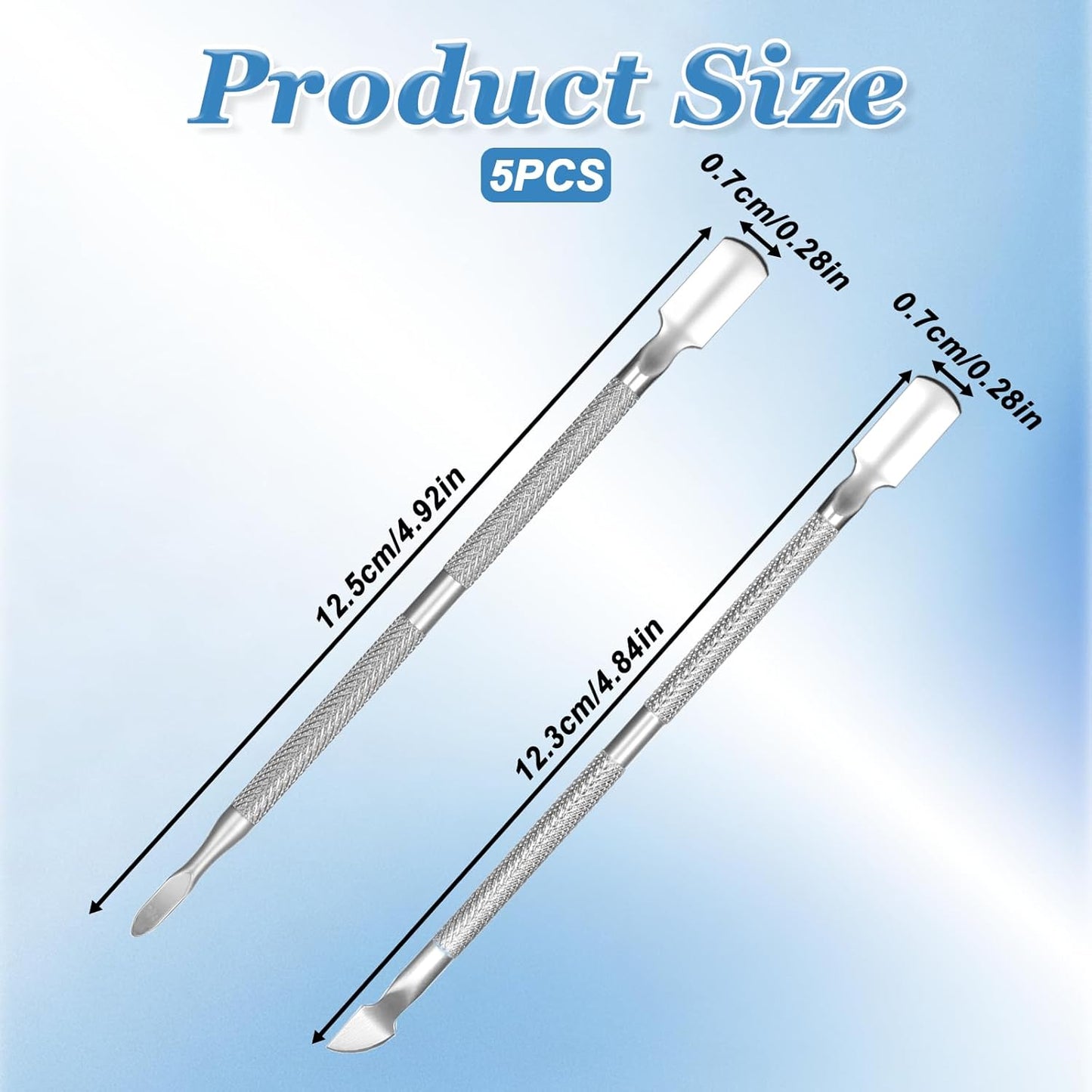 5 Pcs Dual Head Cuticle Pushers,Metal Cuticle Pusher and Scraper Stainless Steel Nail Scraper Nail Cleaner Tool Care Tool for Professional Salon & Home Manicure