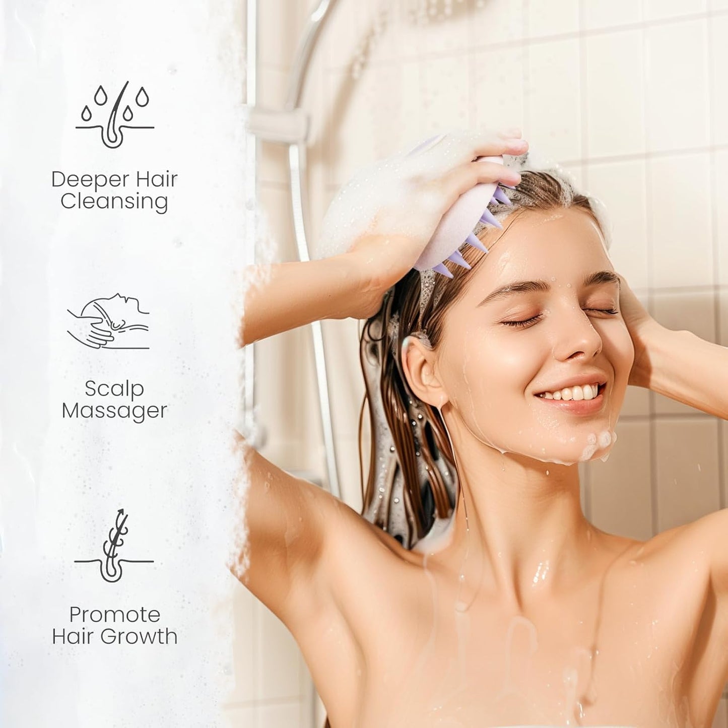 AIMIKE Silicone Bristle Shampoo Brush - Scalp Exfoliator for Hair Washing, Dandruff Removal, Growth Stimulation & Wet/Dry Usage