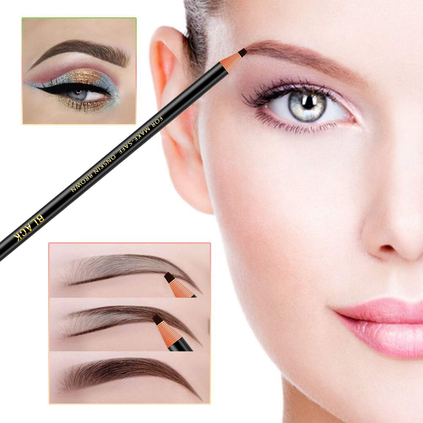 6 Piece Black Colour Waterproof Eyebrows Pencil Tattoo Makeup And Microblading Supplies Kit-Permanent Eye Brow Liners In Waterproof Eyebrow Pencils Peel - Brow Pencil Set For Marking