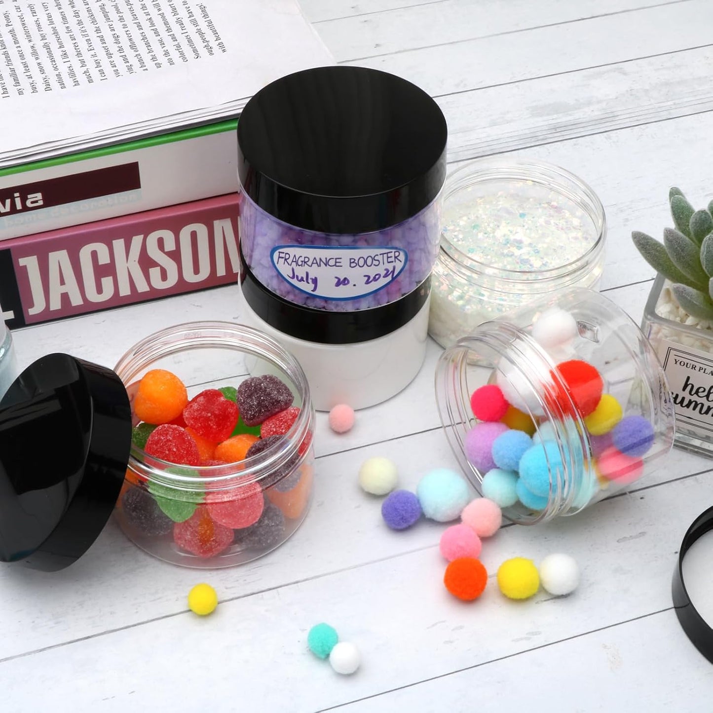 54 Pack 4oz Plastic Containers with Lids, Jars with Lids, Great for storing,lip balms, creams, ointments, cosmetics, samples