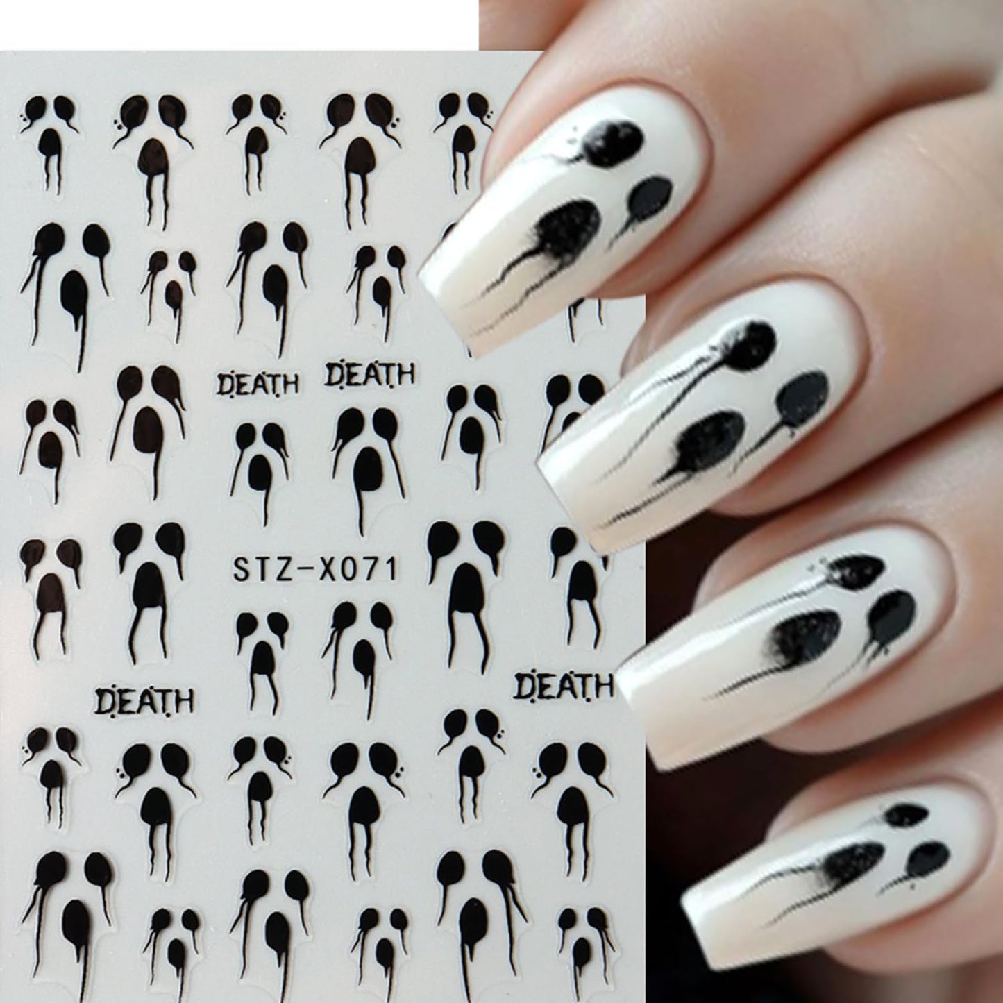 8 Sheets Black Halloween Nail Art Stickers Decals Spider Web Nails Sticker with Rhinestones Design Skeleton Blood Drop French Tip Nails Decals Self-Adhesive Butterfly Nail Art Decal Halloween Decor