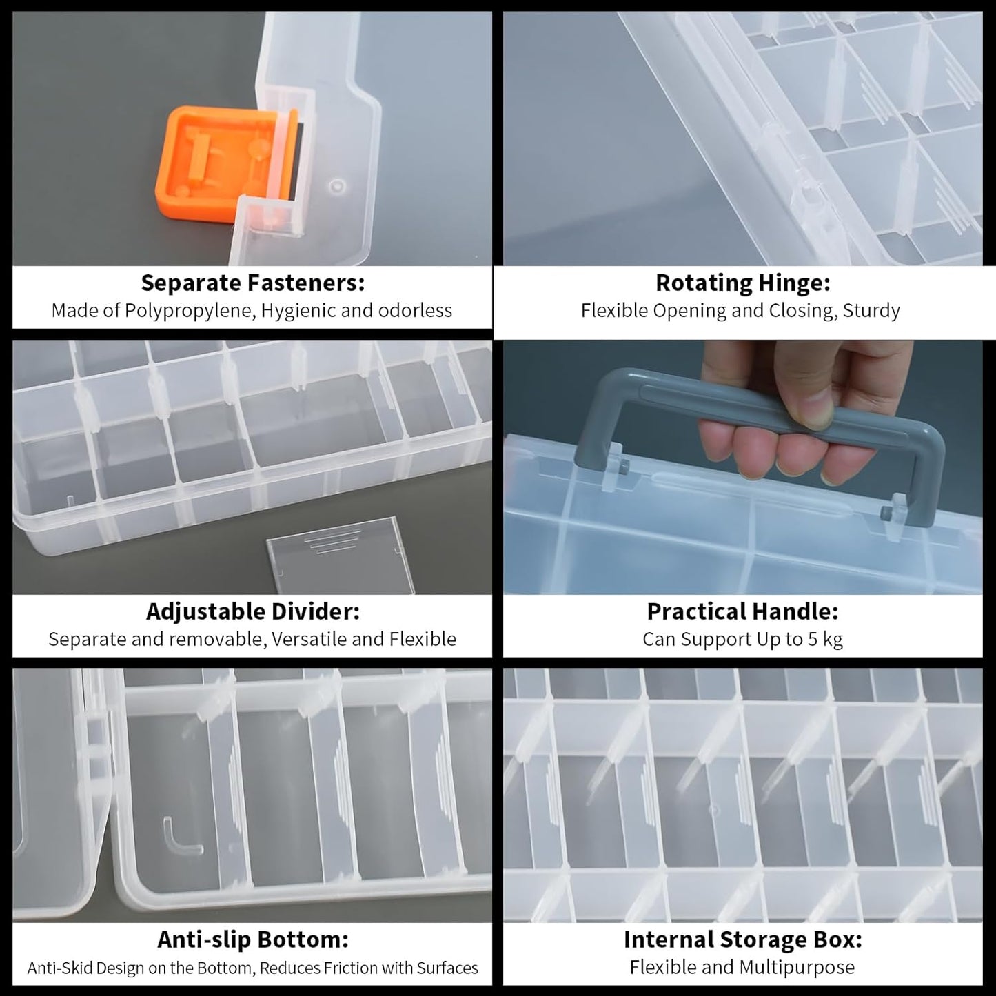 4 Pcs 48 Grids Plastic Toy Storage Case with Dividers for Mini Collectible Toys, Transparent Compartment Organizer Box for Jewelry, Craft, Beads (Box Only)