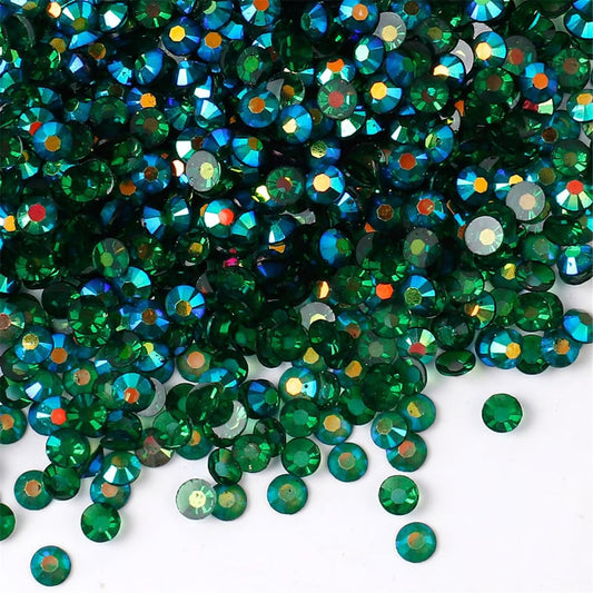 3000 Pieces SS6 2mm Flatback Rhinestones AB Clear Round Gems Crystals for Nail Art DIY Crafts Clothes Shoes Bags （Transparent Dark Green AB）
