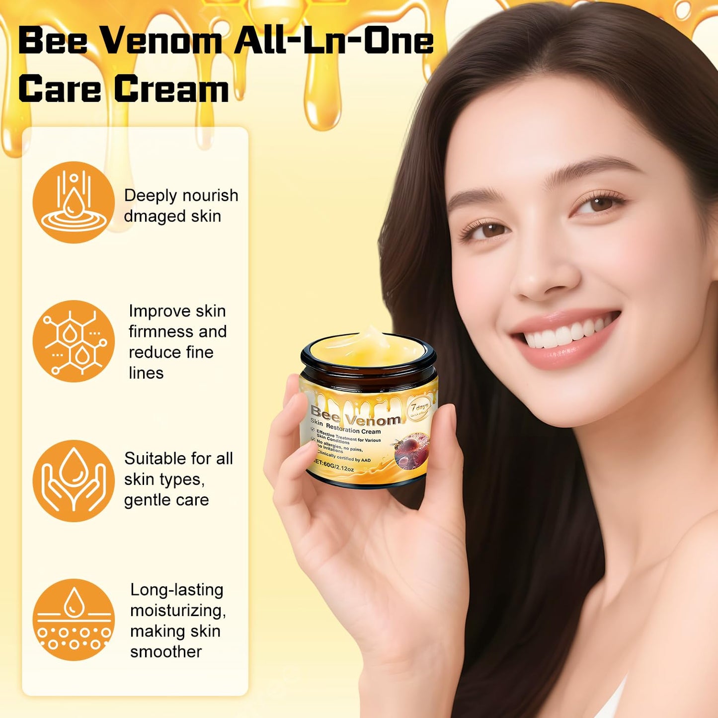 2pc Bee Venom Skin Restoration Cream, Bee Venom Skin Treatment Cream-Firms & Rejuvenates, Smooths Wrinkles & Fine Lines