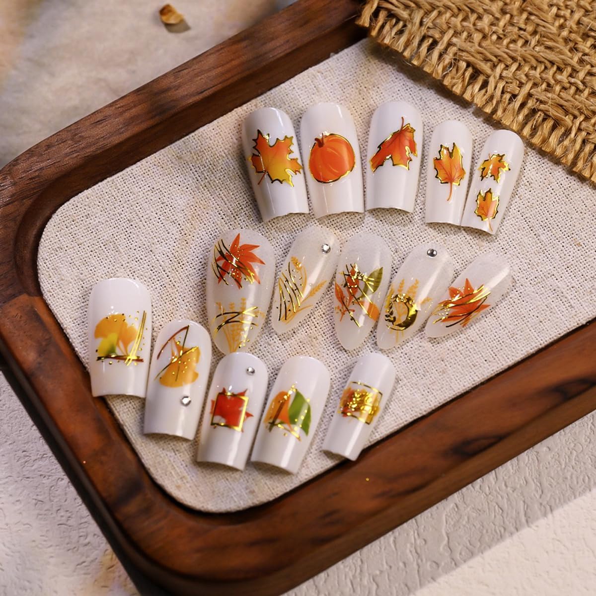 6 Sheets Gold Nail Art Stickers Maple Leaf Nail Stickers Fall Nail Decals Self Adhesive Fox Nail Art Supplies for Women Girls DIY Manicure Nail Art Decorations