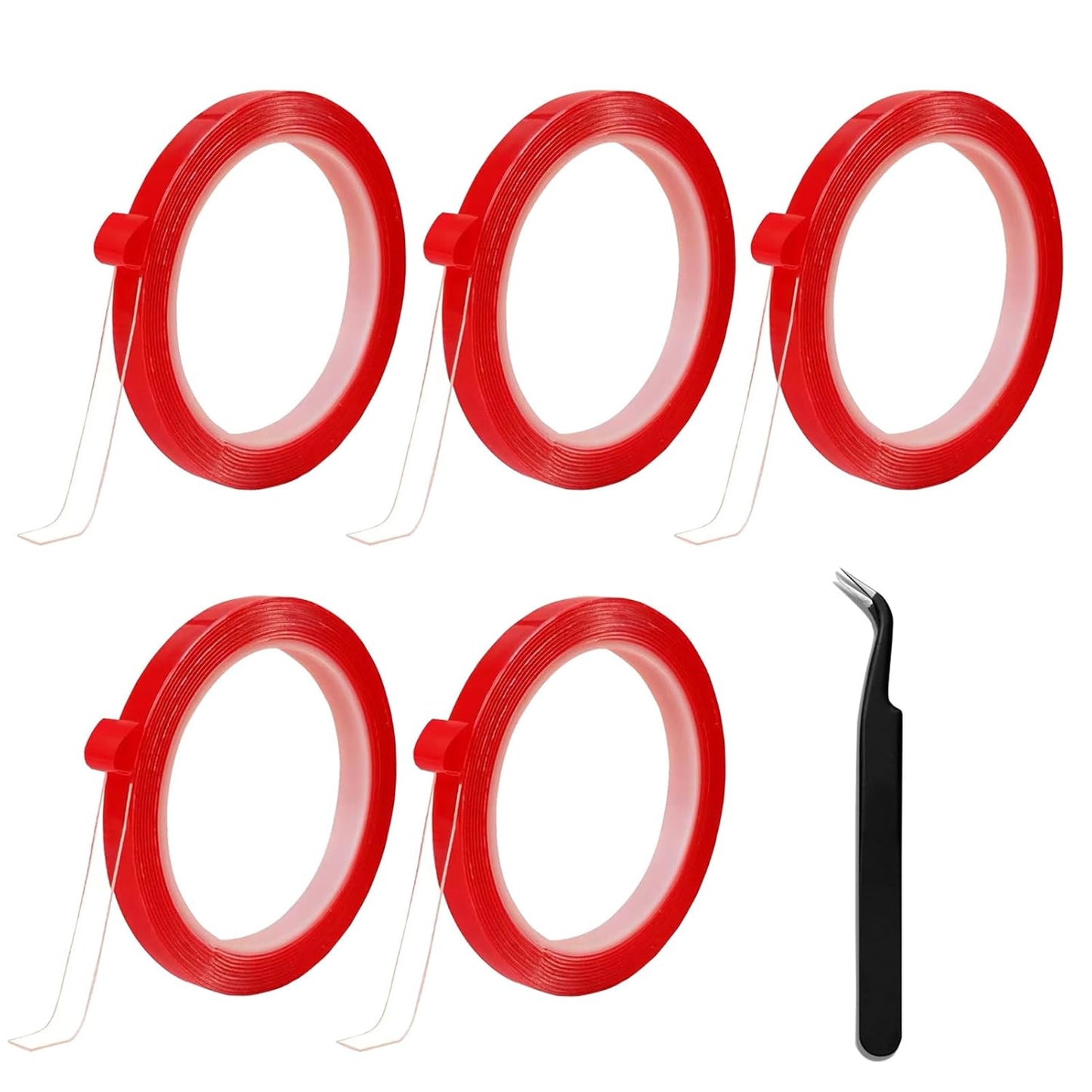 5 Rolls Double Sided Tape Nail Tape for Press On Nails Double Sided Nail Tape for Nail Packaging Fake Nail Storage Nail Display Nail Art Nail Salon Press On Nail Supplies with Tweezer