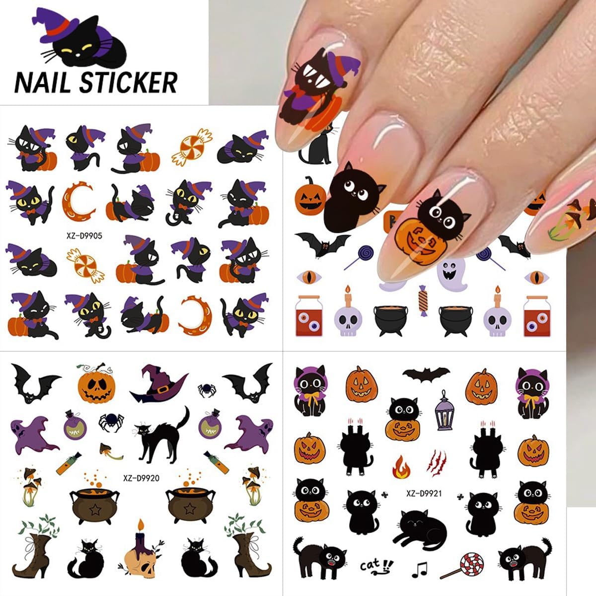 30 Sheets Halloween Nail Art Stickers Pumpkin Nail Decals Black Cat Nail Stickers Self Adhesive Bat Spider Web Nail Art Supplies for Women Girls DIY Manicure Nail Art Decorations