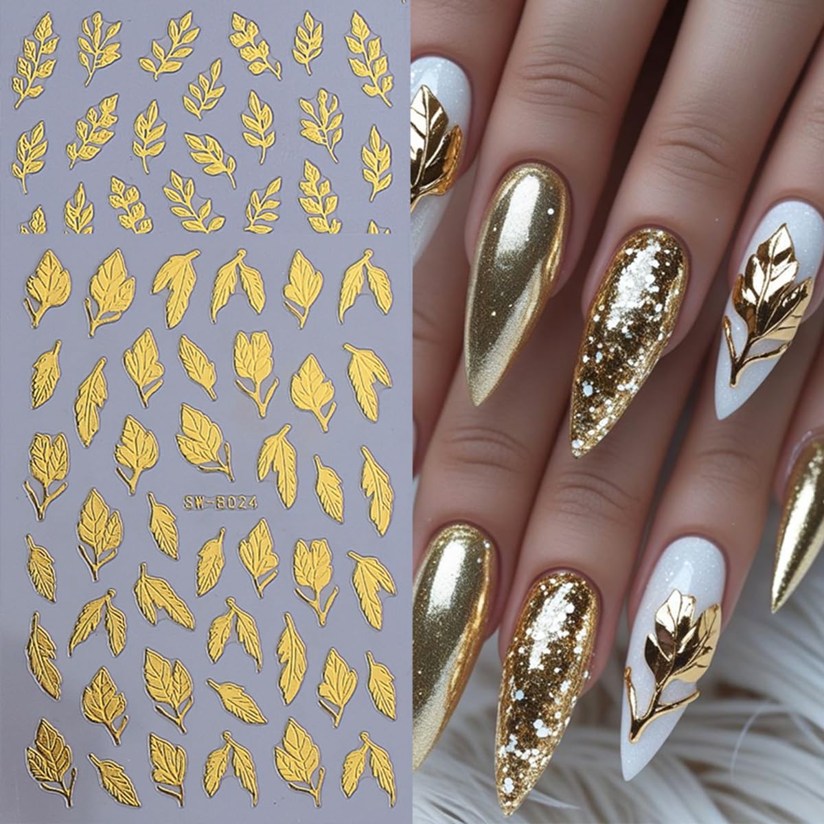 3D Gold Nail Art Stickers 4 Sheets Metallic Flower Leaf Nail Stickers Retro Totem Floral Nails Decals Self Adhesive Gold Designs Luxury Accessories Manicure Supplies for Women DIY Acrylic Decorations