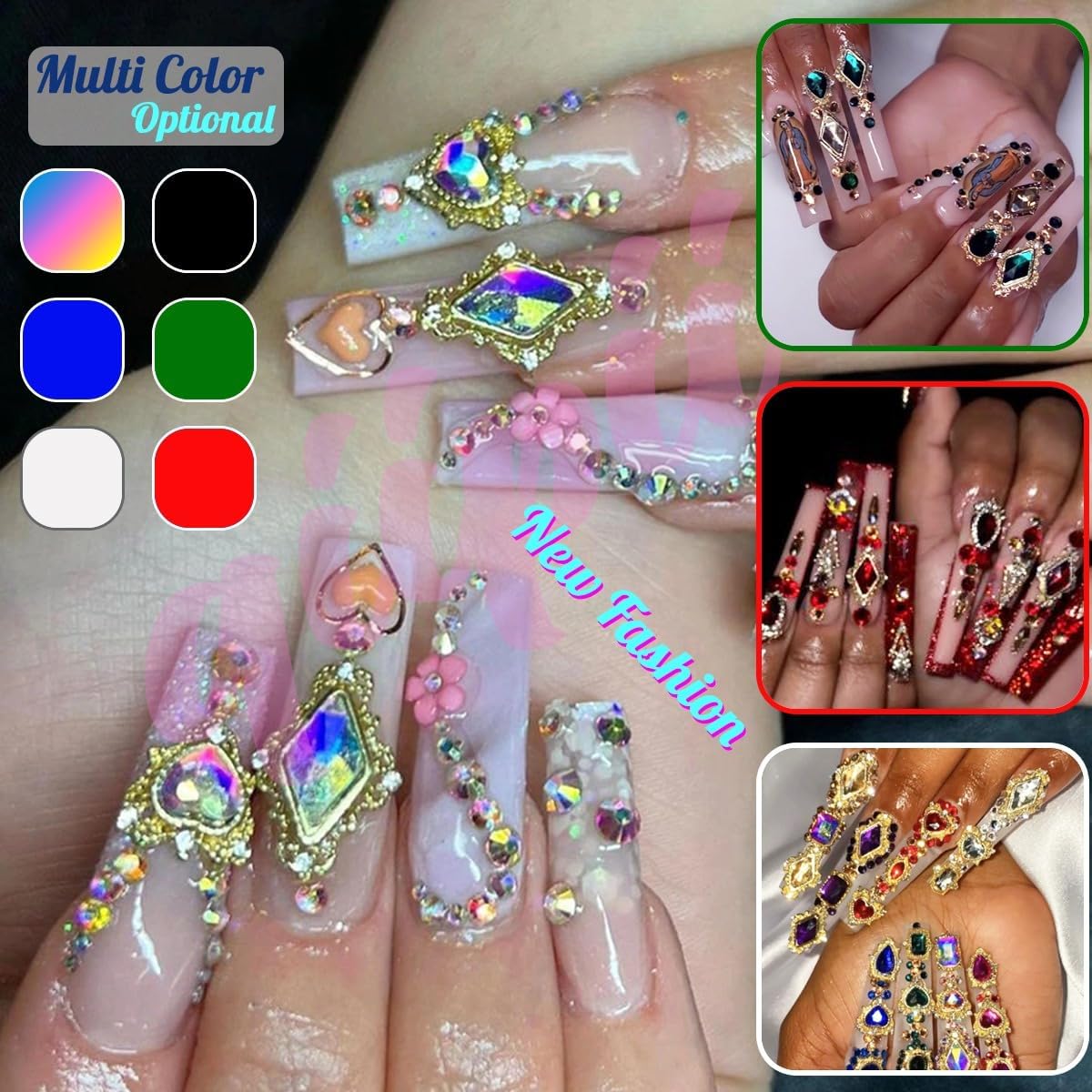 24pcs Pink Nail Luxury Nail Charms Heart Rhinestones Charms 3D Big Nail Gems Crystals Diamonds Jewelry Stones Alloy Studs Supplies Decoration for Arylic Nails Face Makeup DIY Crafts Jewerly