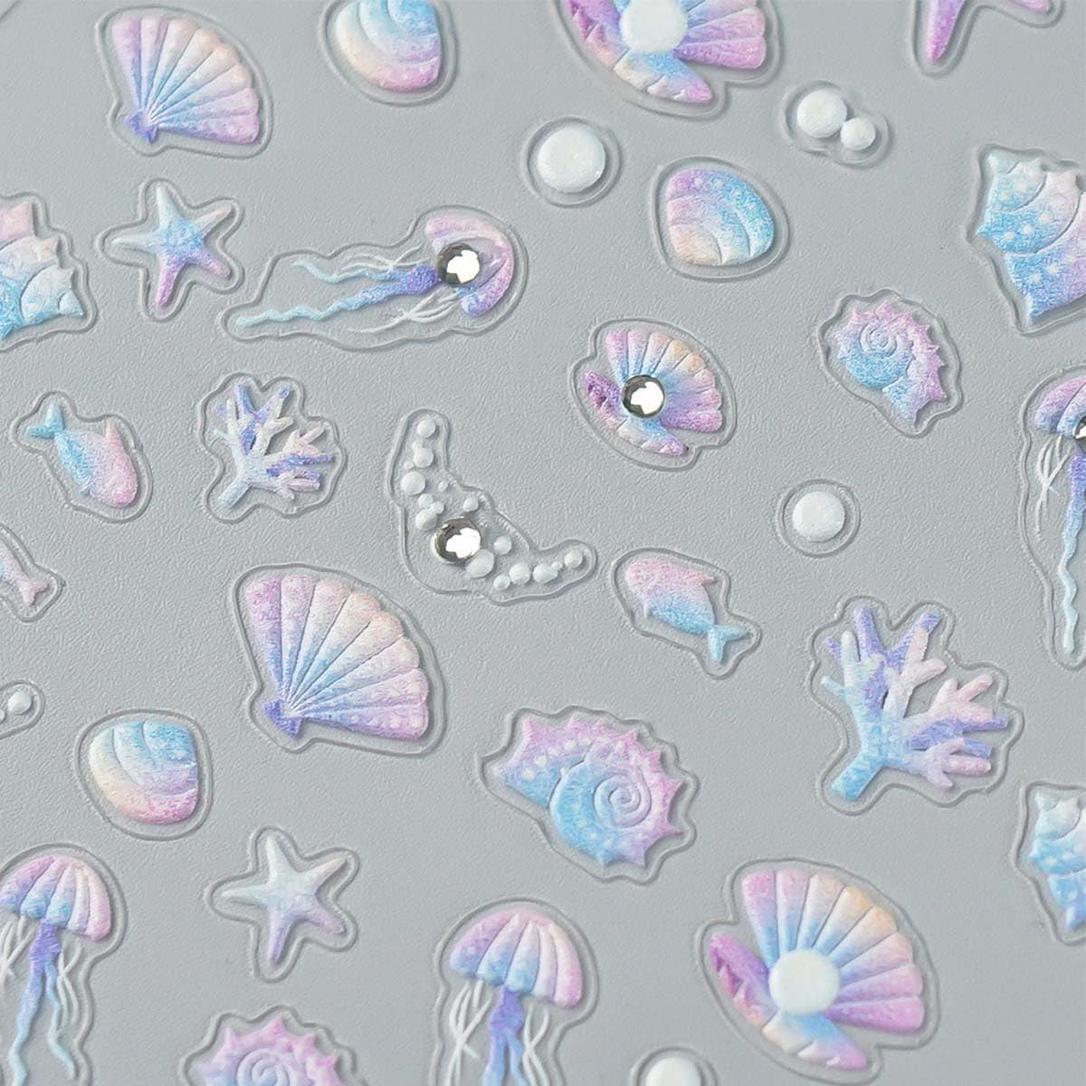 2Sheet Summer Nail Art Stickers 5D Embossed Nail Decals with Pearl Shiny Shell Starfish Jellyfish Design Self-Adhesive Nail Supplies DIY Acrylic Manicure Accessories for Women Girls‌