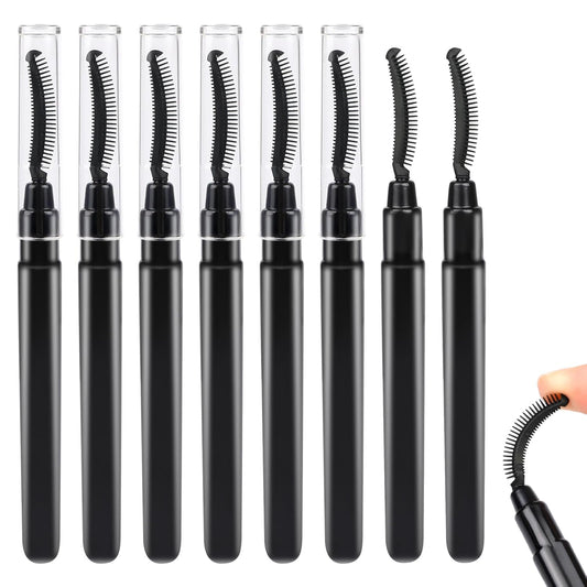 8 Pcs Silicone Eyelash Wands Brushes Mascara Eyelash Separator Black Eyelash Comb Eyebrow Brush Eyelashes Definer with Lid Lash Separating Comb Brow Grooming Brush