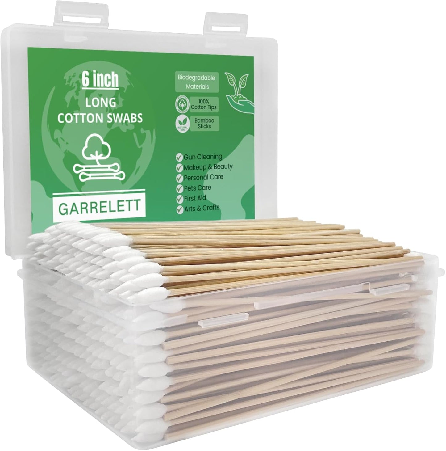 600/500/400 PCS Gun Cleaning Swabs - 6" Lint-Free Long Cotton Swabs Bamboo Handle, Precision Firearm Maintenance Kit Electronics Instruments, Professional Supplies with Reusable Storage Case