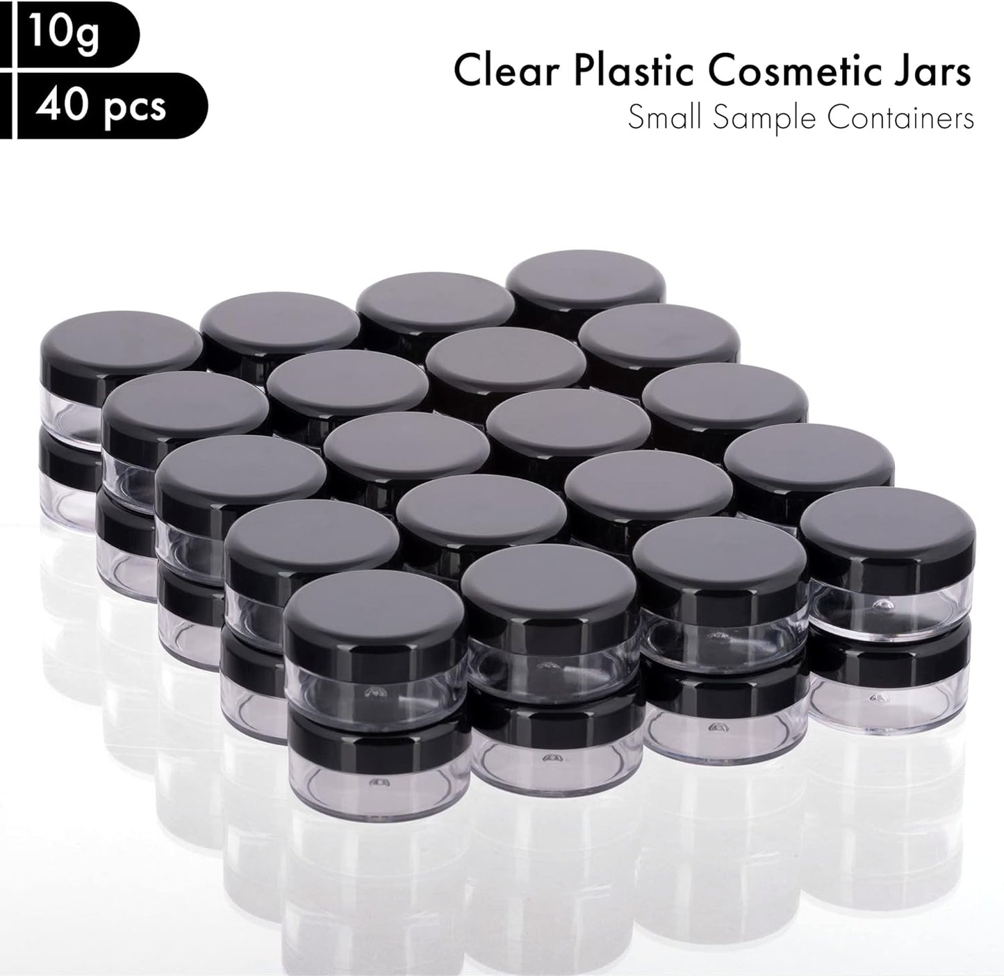 40Pcs 10 Gram Plastic Cosmetic Containers with Lids for Lotion, Creams, Toners, Lip Balms, Makeup Samples Jars BPA free (10g-40pcs, black)