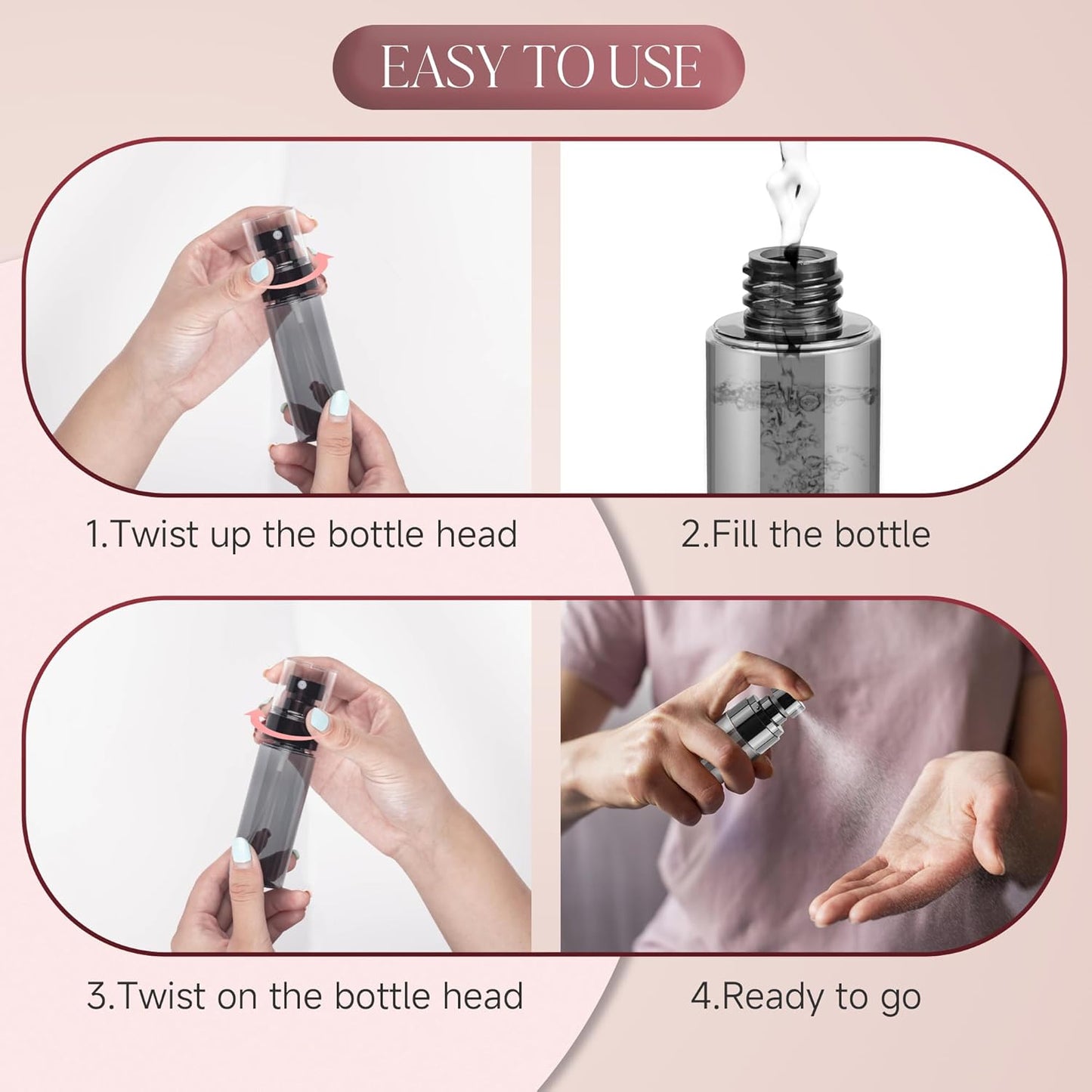 3Pack Small Spray Bottle, 2.7oz Black Plastic Fine Mist Mini Spray Bottles, Empty Refillable Travel Bottles for Hair, Cleaning, Salons, Planting, Skin Care