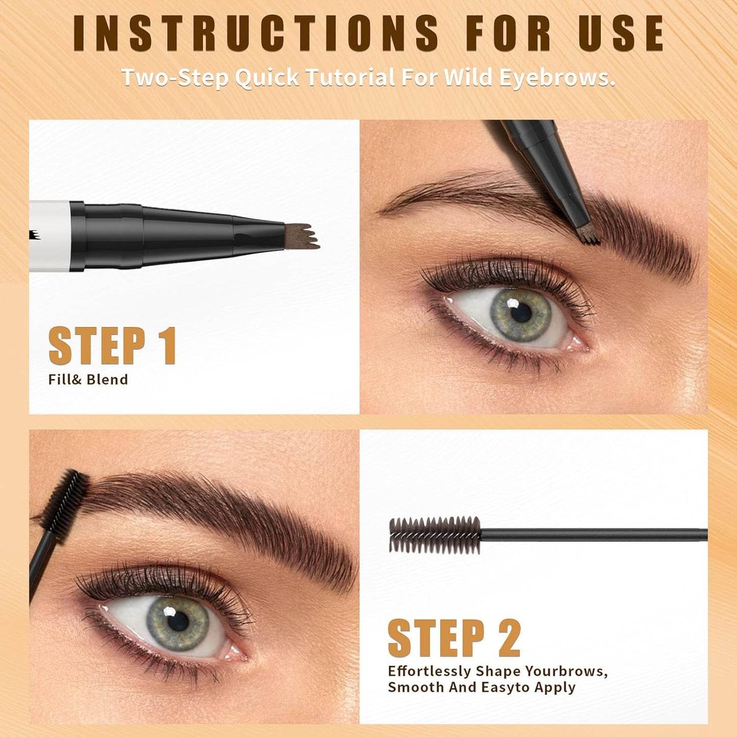 4-Fork Tip Microblading Eyebrow Pen - 2-in-1 Waterproof Eyebrow Pencil, Long-Lasting Natural Hair-Like Brows, Smudge-Proof & Easy to Use (With Tint 04#Black Brown)