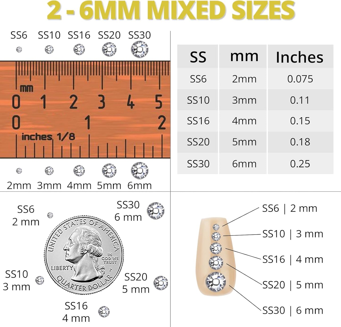 30000Pcs Resin Rhinestones Set for Crafting Bedazzling, Citrine Flatback Gems Jewels for Crafts Clothes Shoes Fabric Outfit Nails Makeup, Flat Back Crystal 2-6mm with b 7000 Glue