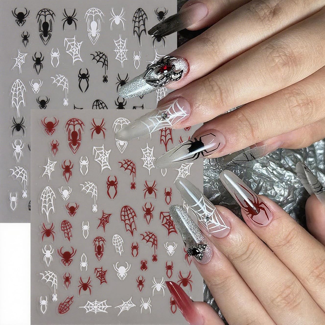 6Pcs Halloween Nail Stickers Spider Web Nail Decals DIY Self Adhesive Cobweb Nail Design Halloween Nail Decoration Supplies Holiday Manicure Accessories for Women Girls Supplies