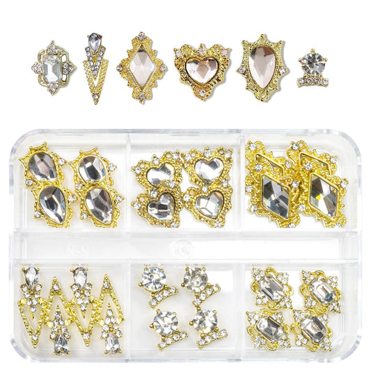 24pcs Crystal Clear Nail Rhinestones Luxury Nail Charms Crystal White Heart Charms for Nails 3D Big Nail Gems Diamonds Jewelry Stones Alloy Nail Art Studs Nail Art Decor w Box for Arylic Nails Crafts