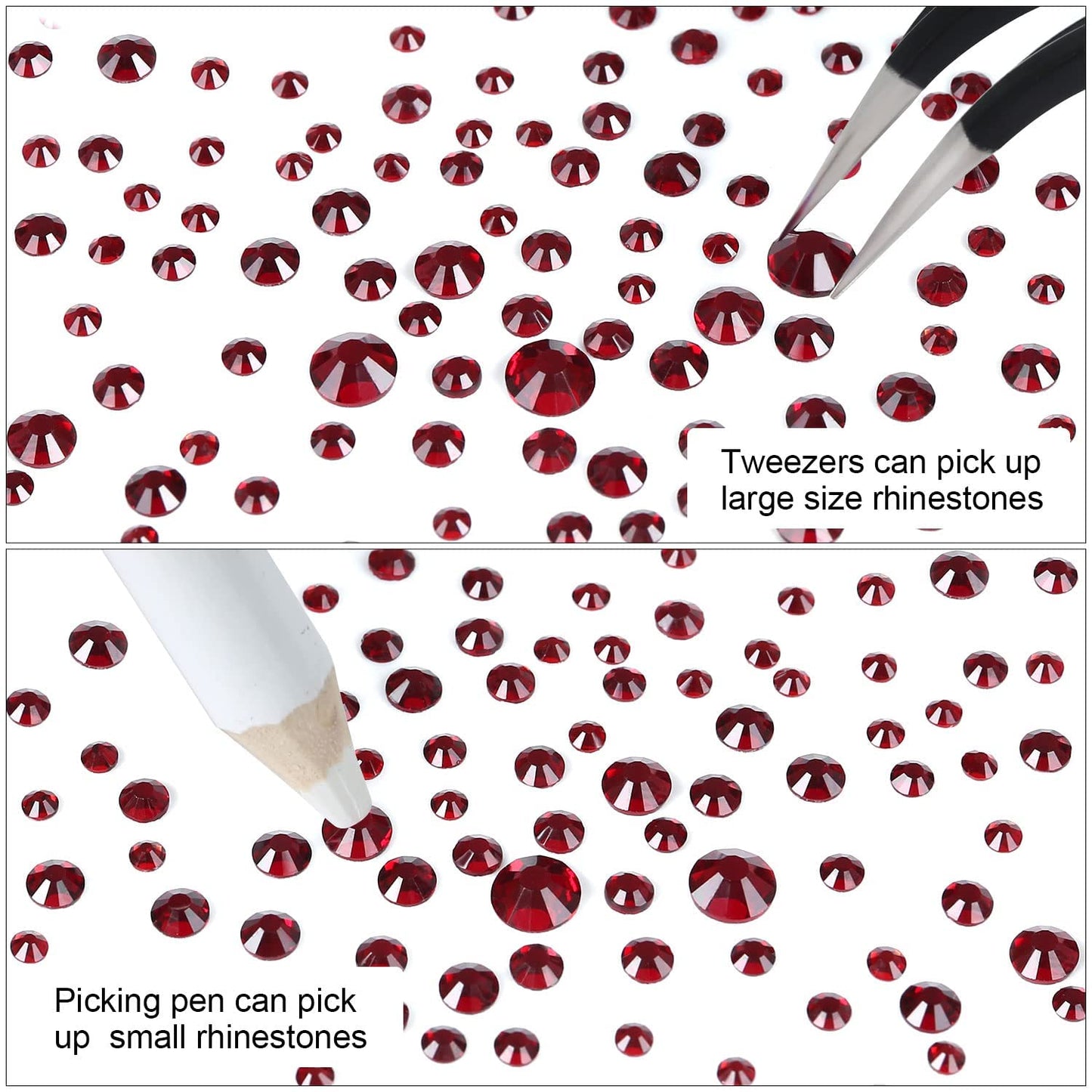 4240Pcs Dark Red Flatback Rhinestones 6 Sizes Crystal Diamonds for Nail Art Crafts Clothes Shoes with Tweezers and Picking Pen