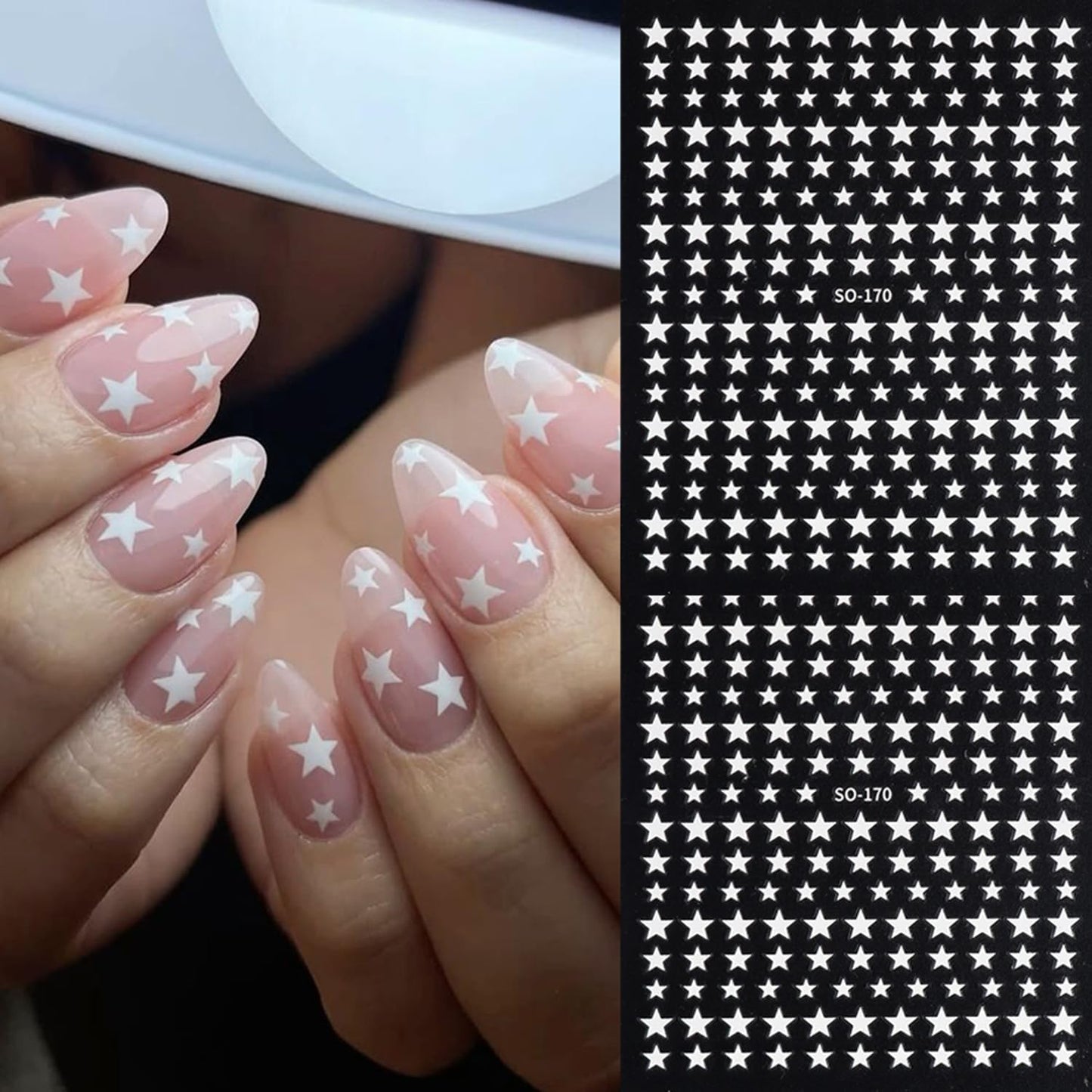 6 Sheets Star Nail Art Stickers Decals Gold Silver Star Nails Stickers for Nail Art Self-Adhesive Black White Laser Nail Decals