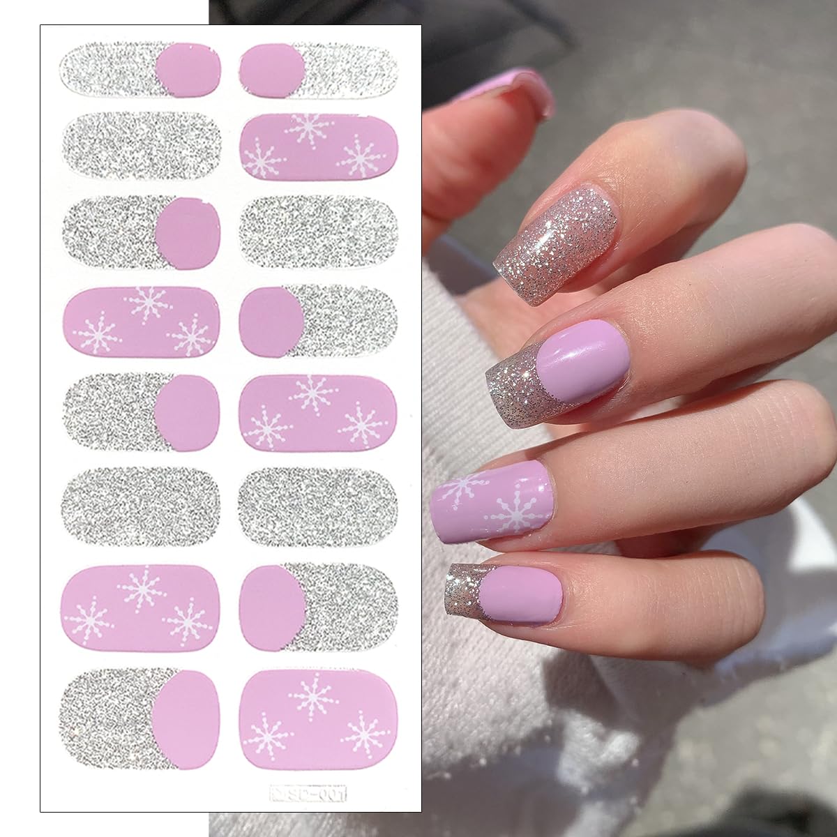 6Sheets Christmas Gel Nail Stickers: Glitter Snowflake Full Wrap, Santa Claus, Snowman, Xmas Trees, Winter Nail Stickers for Christmas Manicure