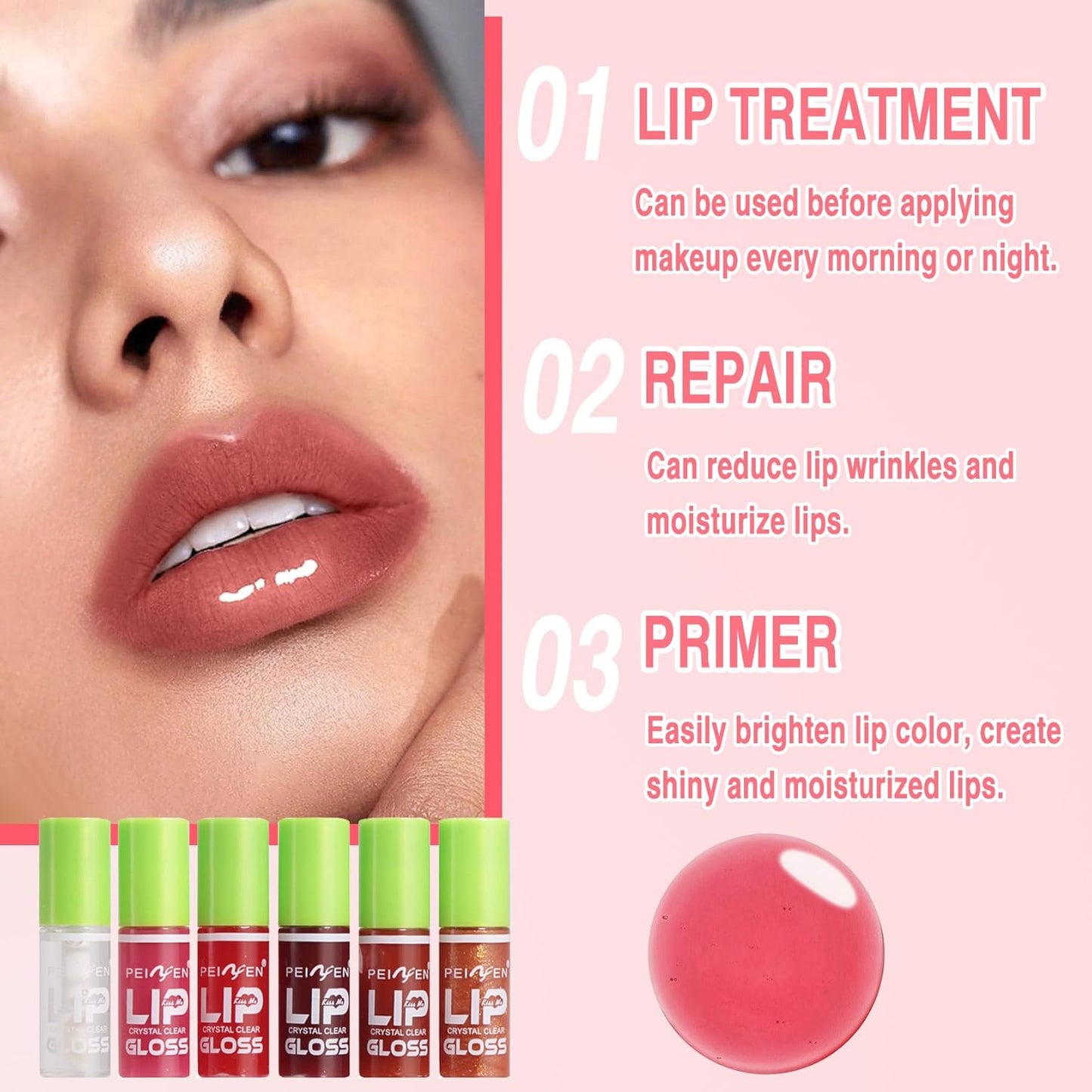 6 Colors Hydrating Lip Oil, Big Brush Head Lip Glaze, Shiny Transparent Lip Gloss Plumping, Long Lasting, Nourishing & Non-sticky Smooth Lip Care Oil for Women