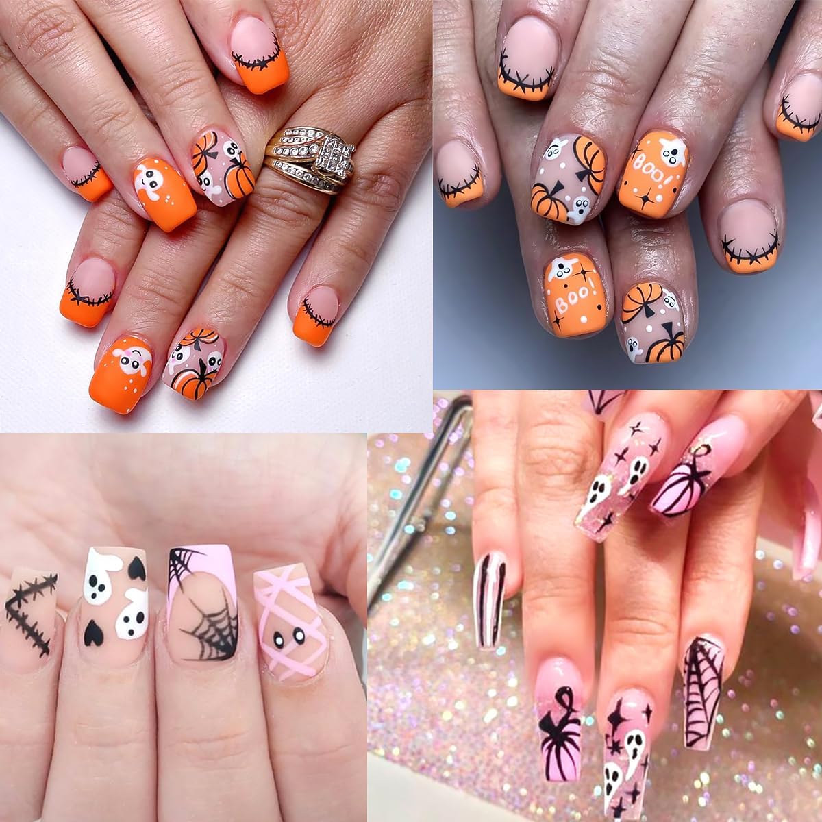 8 Sheets Nail Cute Ghost Nail Stickers for Nail Art 3D Self-Adhesive Pink Spider Web Pumpkin French Nail Art Decals Halloween Nail Art Supplies Goth Eye Starlight Nail Decals for Women DIY Manicure