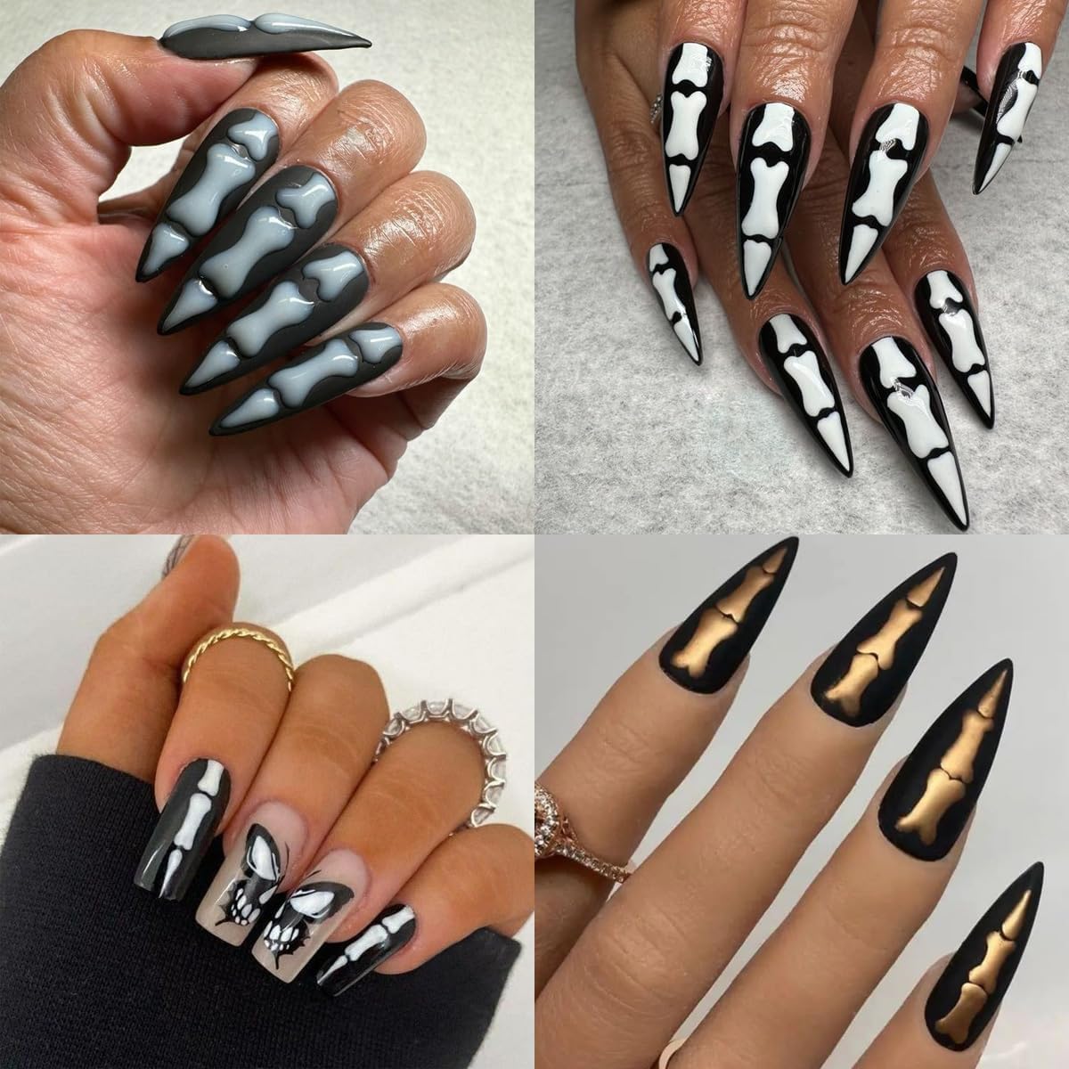 3 Sheets Halloween Nail Stickers for Nail Art 5D Embossed Skull Nail Art Stickers White Rose Gold Skull Gothic Designs Skeleton Nail Decals Halloween Horror Nail Supplies for Women Acrylic Nails DIY