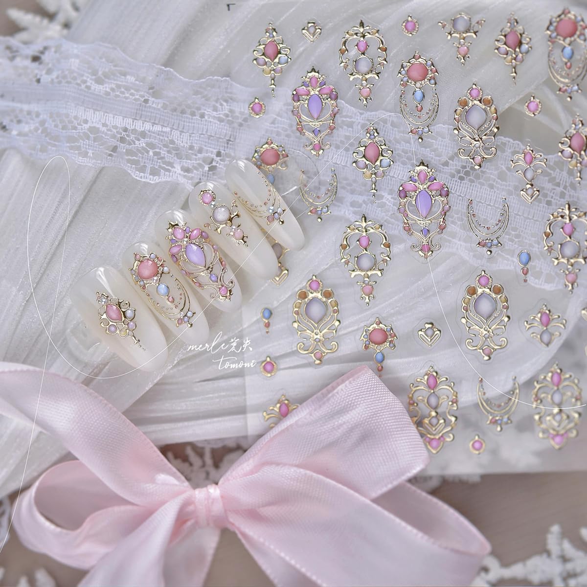 5D Embossed Retro Mirror Nail Stickers Metallic Retro Totem Nail Decals Vintage GEM Necklace Nail Stickers Self-adhsive Nail Decals Luxury Design for Women DIY Manicure Art Decorations 1 Sheet