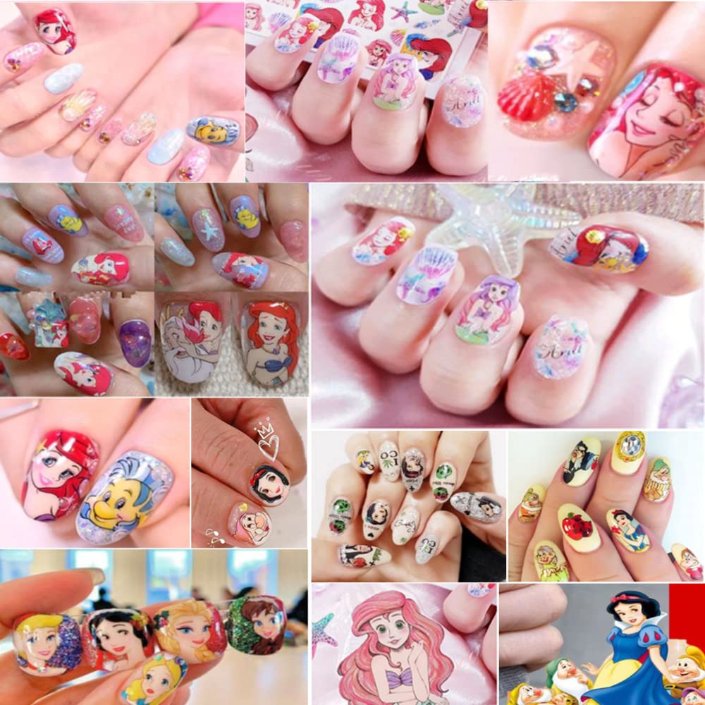 8 Sheets Cute Cartoon Nail Art Stickers Decals 3D Self Adhesive Kawaii Mermaid Design Acrylic Nail Art Supplies Cartoon Nail Stickers for Women Girls DIY Cute Manicure Tips Decorations Accessories