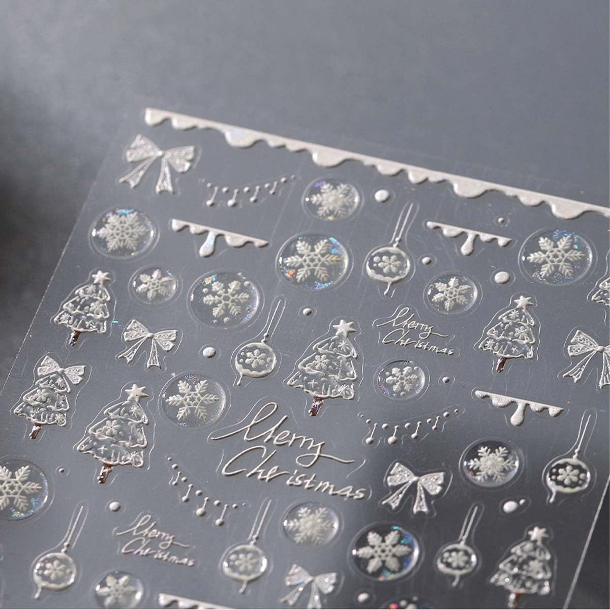5D Embossed Christmas Nail Art Sticker White Snowflake Nail Decals Self-Adhesive Nail Design Christmas Tree Nail Sticker for Women Girls Winter Xmas Holiday Manicure DIY Nails Supplies
