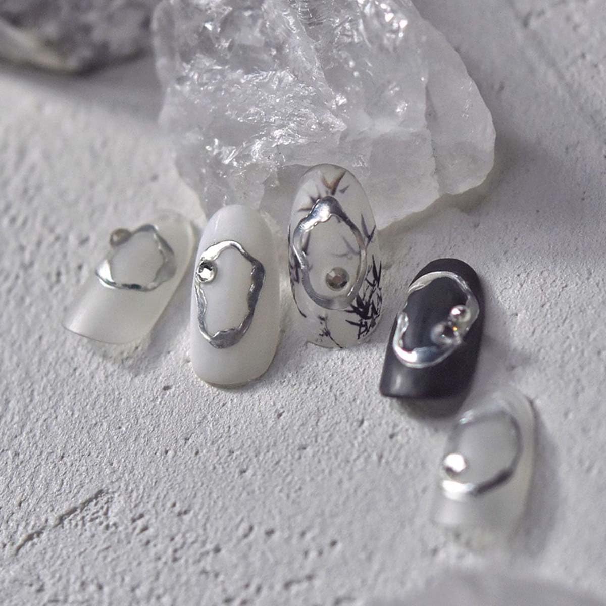 5D Embossed Sliver Nail Stickers Sliver Rhinestone Nails Sticker with Irregularity Design Nail Art Supplies Decals for Women Girls DIY Manicure Decoration 1Sheet