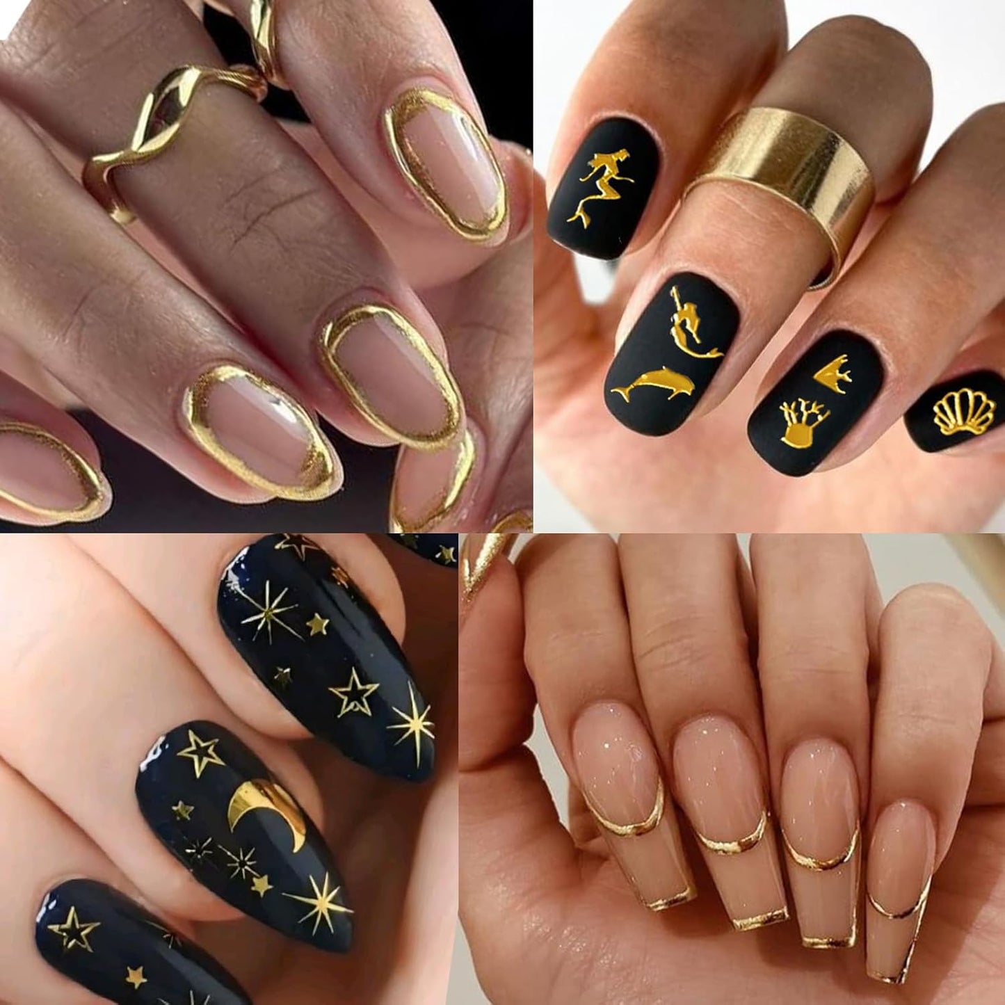 30 Pcs Glod Nail Art Stickers Decals Self-Adhesive Nail Decals Decorations Supplies Manicure Sliders for Women (Gold)