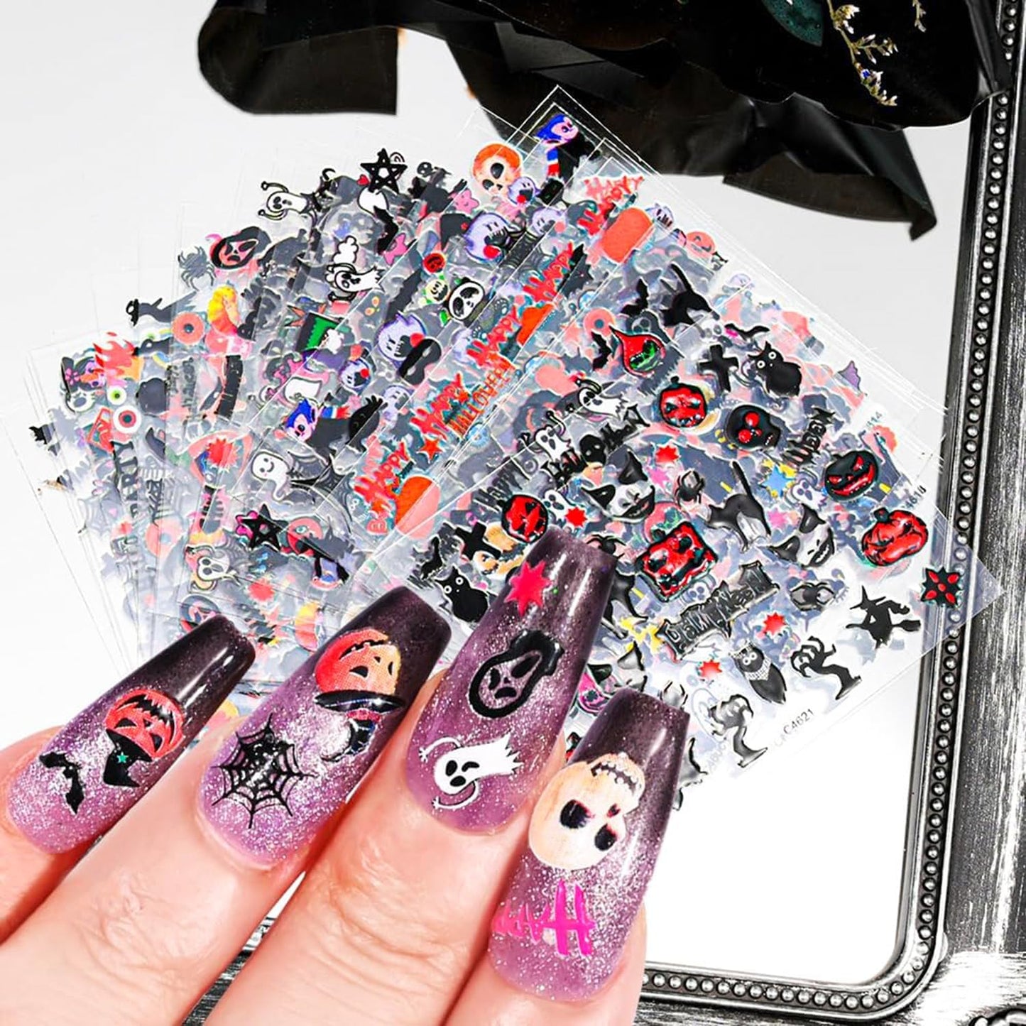 30 Sheets Halloween Nail Stickers 3D Self Adhesive Halloween Nail Decals Ghost Spider Nail Art Stickers Pumpkin Bat Nail Design Nail Art Supplies for Acrylic Nails Decorations for Women