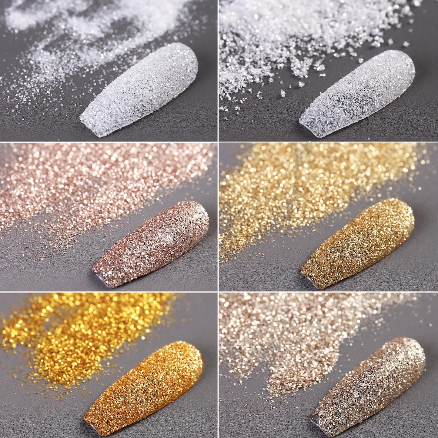 6 Colors Nail Glitter Set, White Gold Sugar Nail Glitter Candy Coat Powder, Sparkle Winter Sweater Design Manicure Decor